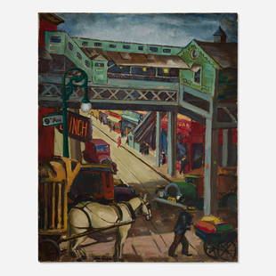 John Opper, Ninth Avenue El (New York City): John Opper Ninth Avenue El (New York City) oil on canvas 30.125 h x 24 w in (77 x 61 cm) Signed to lower left 'John Opper'. Signed to verso 'John Opper'. Provenance: Eldred's