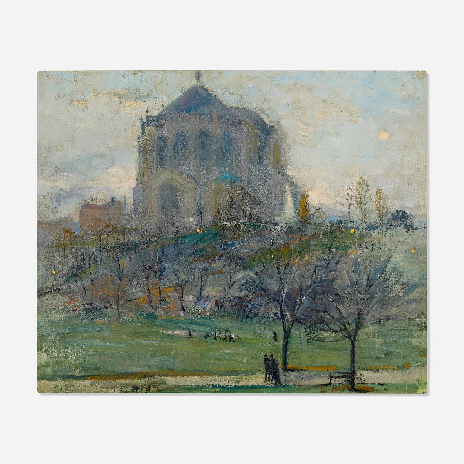 Guy C. Wiggins, Cathedral of St. John the Divine: Guy Carleton Wiggins Cathedral of St. John the Divine, New York c. 1913oil on canvas 20.25 h x 24.375 w in (51 x 62 cm) Signed to lower left 'Guy Wiggins'. Provenance: