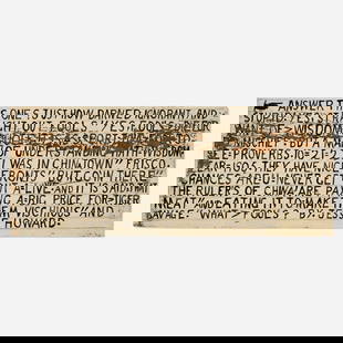 Jesse Howard, Answer This One: Jesse Howard Answer This One paint and pencil on plywood 12.25 h x 30.125 w in (31 x 77 cm) Signed to lower edge 'By Jesse Howard'. This work will ship from Chicago, Illinois.