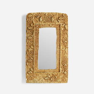 Pierre Casenove, Wall mirror: Pierre Casenove Wall mirror Fondica France, c. 1990 gilt bronze, mirrored glass 15.625 h x 9.625 w x 1.25 d in (40 x 24 x 3 cm) Illegible stamped manufacturer's mark to reverse. This work will