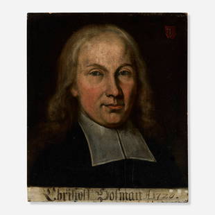 Artist Unknown, Portrait of a Gentleman: Artist Unknown Portrait of a Gentleman oil on wood 16.125 h x 13.625 w in (41 x 35 cm) Inscribed to lower edge 'Christoff Sofman A 1720'. This work will ship from Chicago, Illinois.