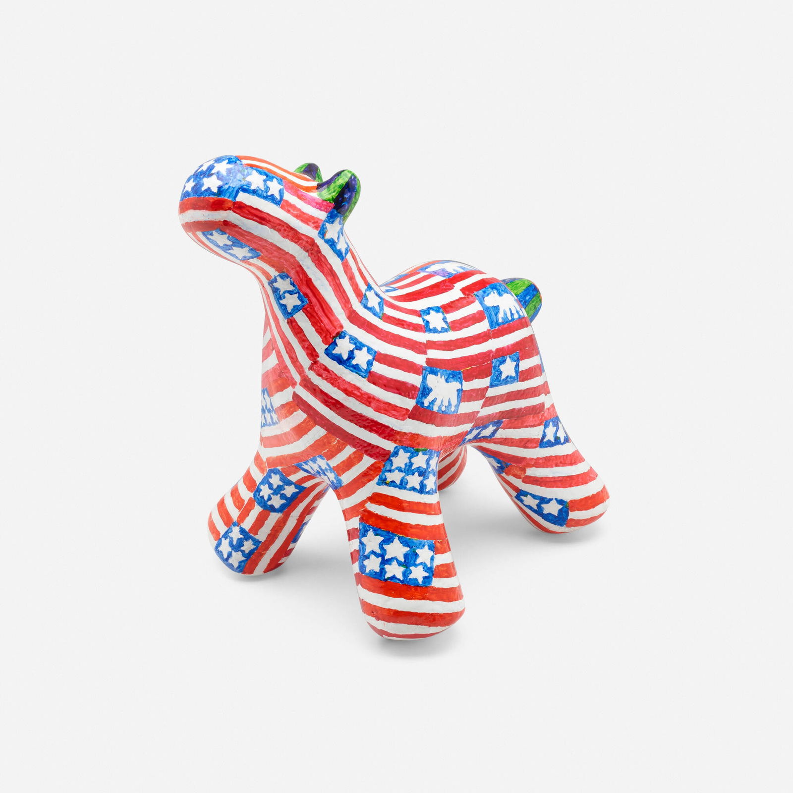 Dennis Pearson, Beastie (Stars and Stripes): Dennis Pearson Beastie (Stars and Stripes) USA, 2018painted fiberglass 16.5 h x 10.5 w x 14.75 d in (42 x 27 x 37 cm) Painted signature and date to underside 'Dennis Pearson 2018 Beastie TM'.<