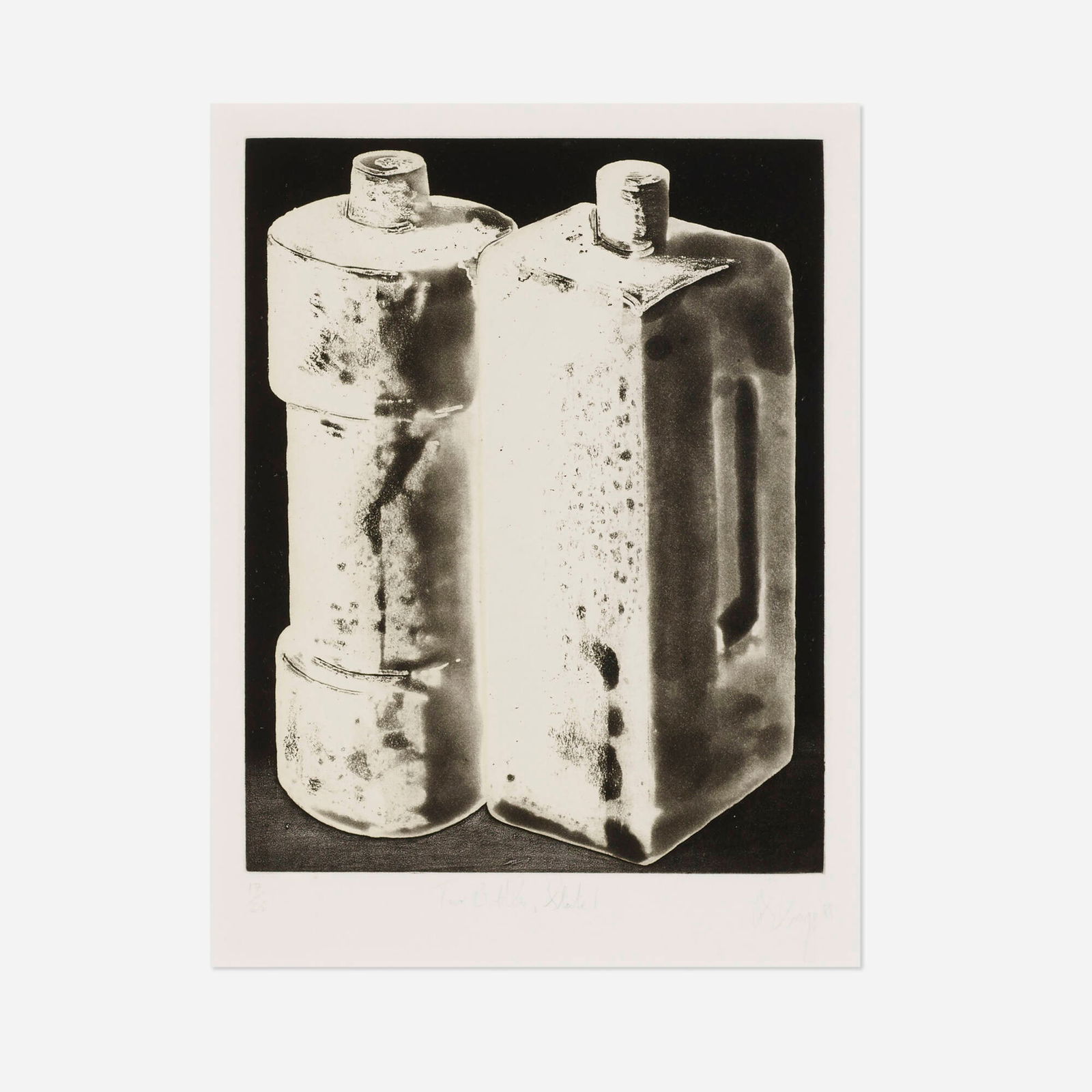 Tony Cragg, Two Bottles, State I: Tony Cragg Two Bottles, State I 1988etching image: 9.25 h x 7.375 w in (23 x 19 cm) sight: 11 h x 8.25 w in (28 x 21 cm) Signed, titled, dated and numbered to lower margin '17/25 Two Bottle