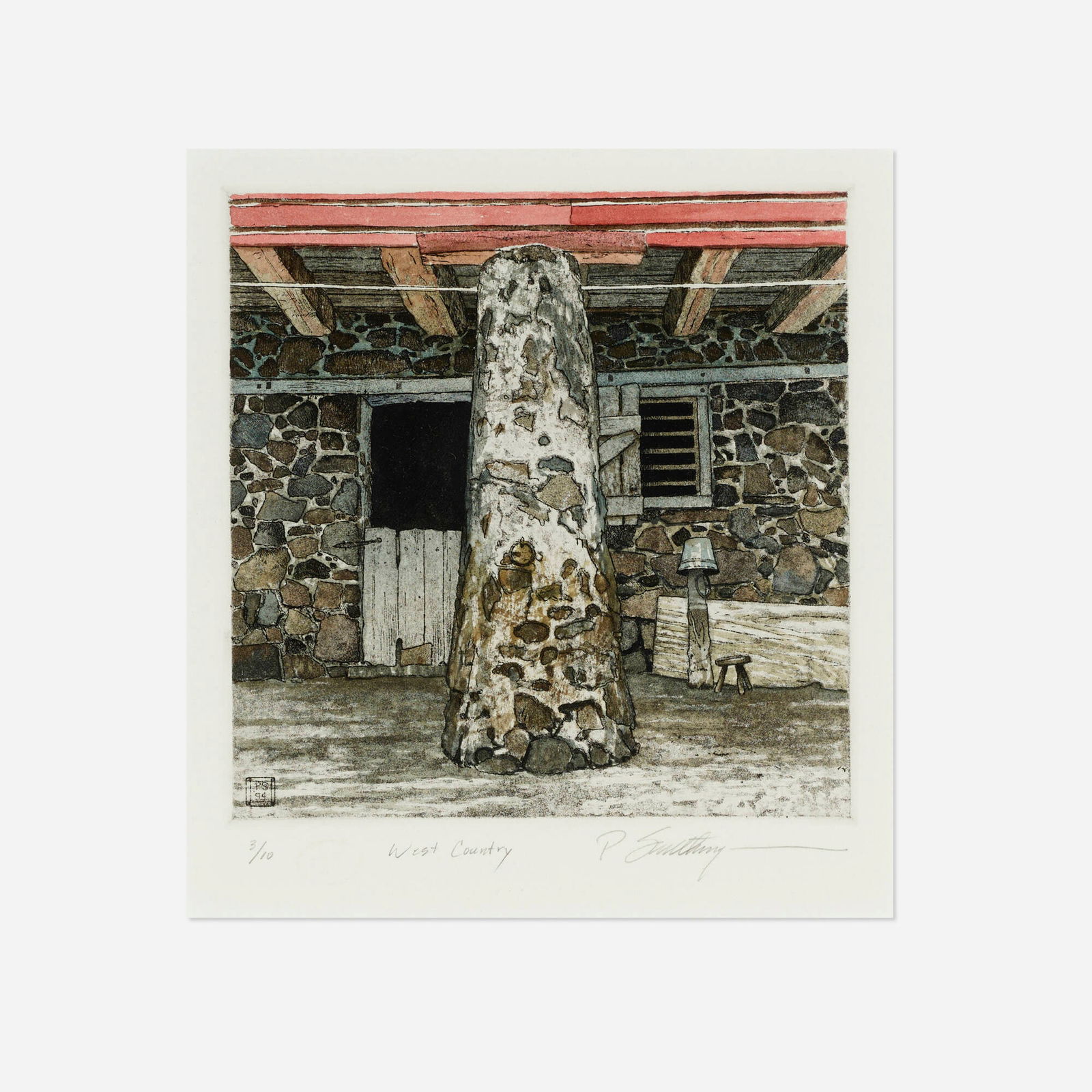 Peter Sculthorpe, West Country: Peter Sculthorpe West Country 1994etching and aquatint in colors on BFK Rives image: 6.625 h x 6.625 w in (17 x 17 cm) sheet: 15 h x 11.125 w in (38 x 28 cm) Signed, titled and numbered to