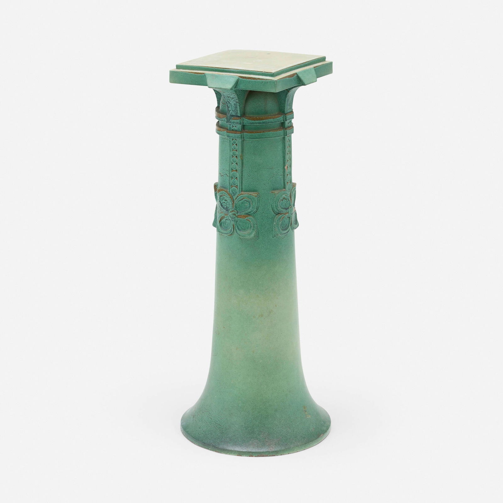 William Gray Purcell and George Grant Elmslie, Rare garden pedestal: William Gray Purcell and George Grant Elmslie Rare garden pedestal Teco PotteryUSA, c. 1915glazed terracotta 40 h x 12 w x 12 d in (102 x 30 x 30 cm) The present work was modeled by Rich