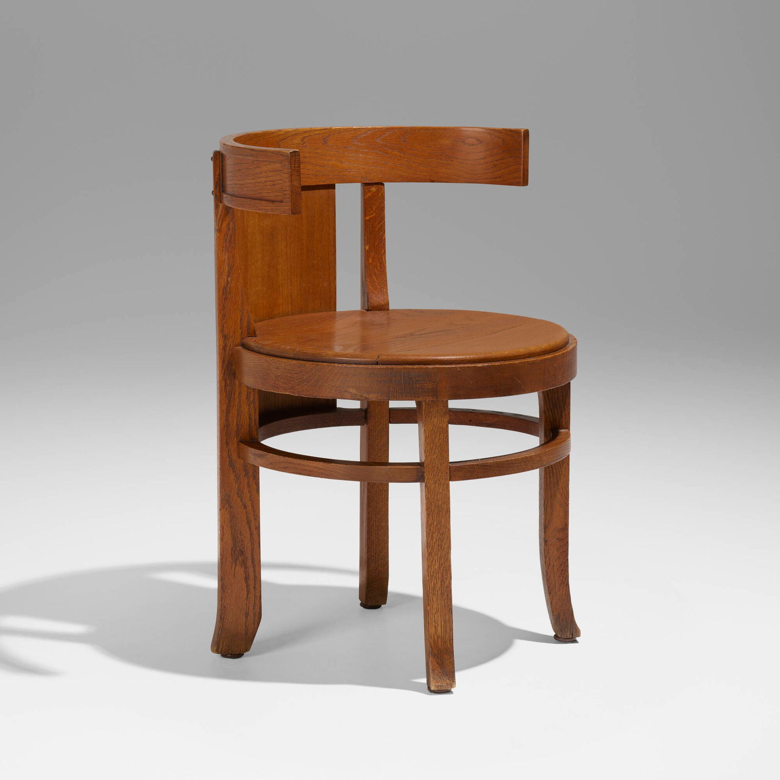 Frank Lloyd Wright, Barrel-back chair from the Frank L. Smith Bank, Dwight, Illinois: Frank Lloyd Wright Barrel-back chair from the Frank L. Smith Bank, Dwight, Illinois USA, 1905oak 29 h x 23.75 w x 19.5 d in (74 x 60 x 50 cm) Provenance: Frank L. Smith Bank,