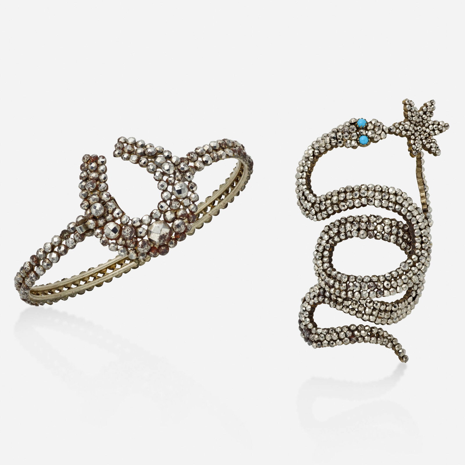 Victorian, Cut-steel serpent barrette and horseshoe bracelet (1 of 2)