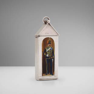 Sampson Mordan & Co., Victorian sentry match safe / vesta, of regimental interest: Sampson Mordan & Co. Victorian sentry match safe / vesta, of regimental interest London, United Kingdom, 1886 silver, enamel 2.5 h x 1 w x .375 d in (6 x 3 x 1 cm) Impressed manufacturer's mark to