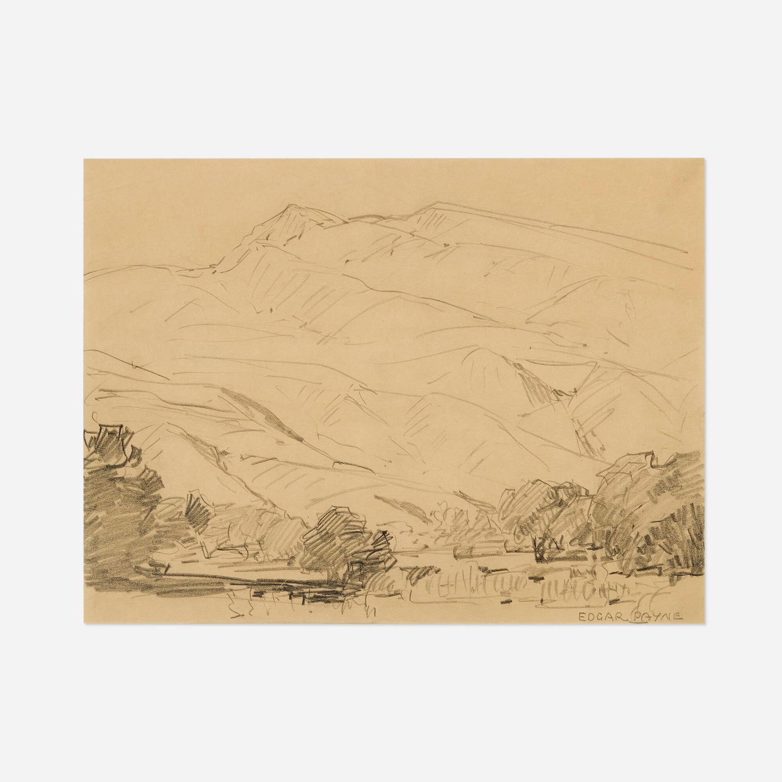 Edgar Alwin Payne, Untitled (California Hills): Edgar Alwin Payne Untitled (California Hills) pencil on paper sight: 7.5 h x 10.125 w in (19 x 26 cm) Signed to lower right 'Edgar Payne'. This work will ship from Chicago, Illin