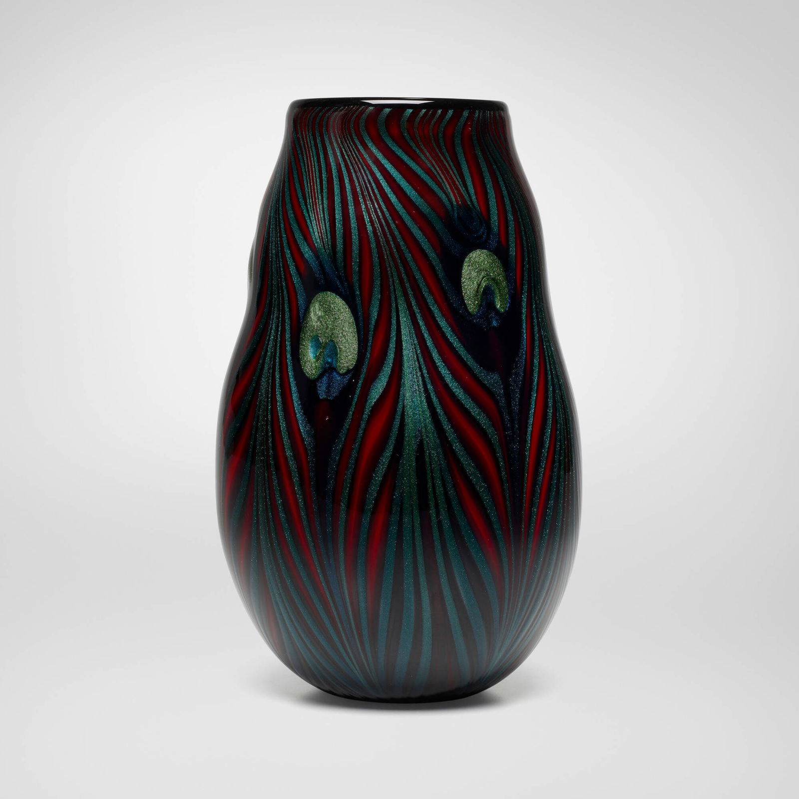 Charles Lotton, Bing Cherry Peacock Feather vase (1 of 5)