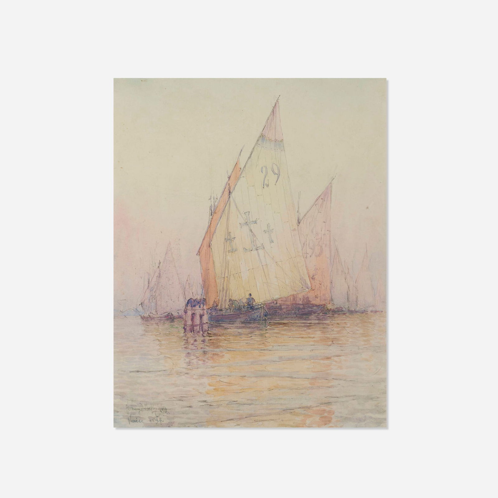 Hermann Dudley Murphy, Venetian Boat: Hermann Dudley Murphy Venetian Boat 1894watercolor on paper sight: 10.5 h x 8.25 w in (27 x 21 cm) Signed, dated and inscribed to lower left 'Hermann Dudley Murphy Venice 1894'. Signed and tit