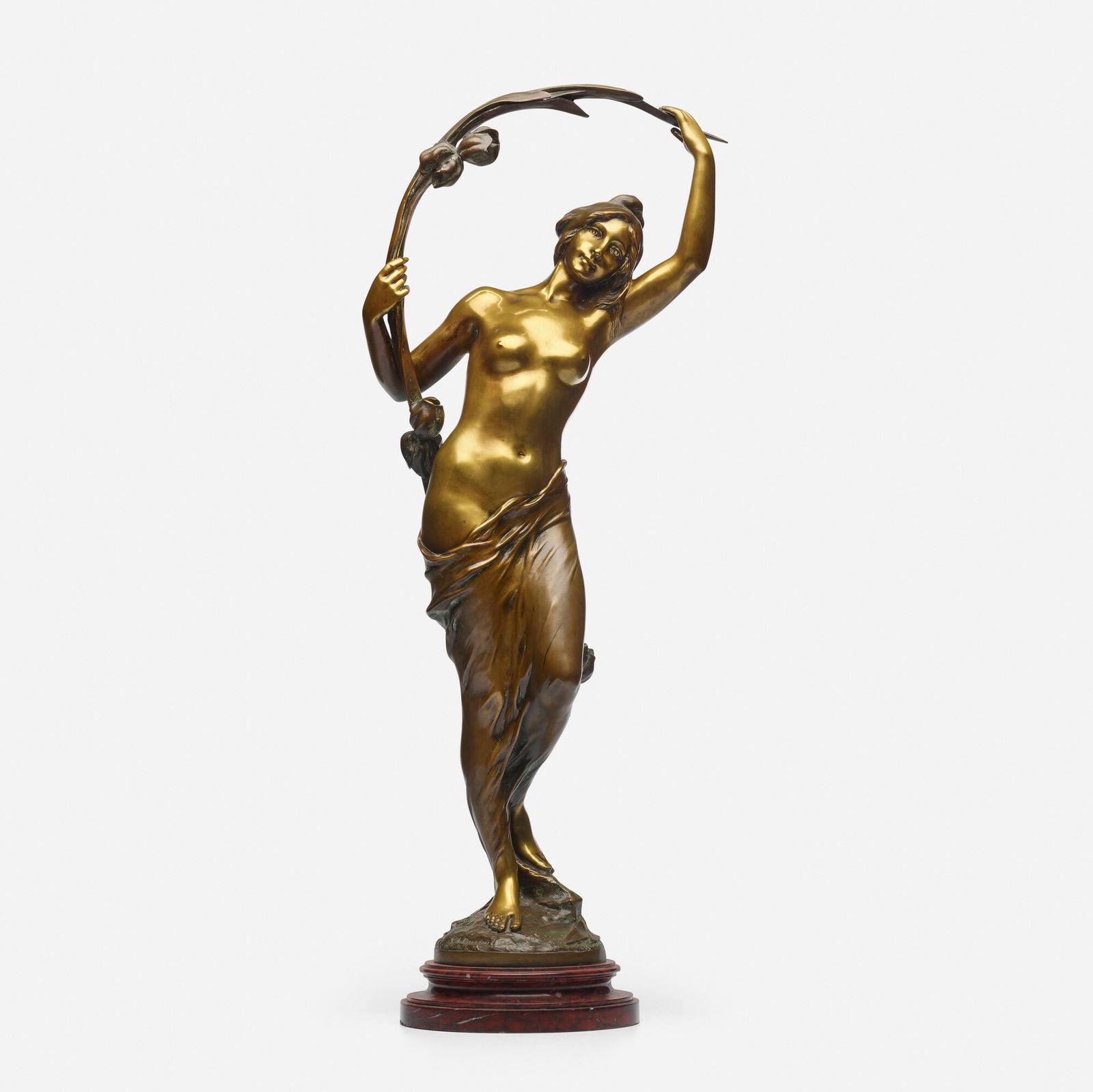 After Charles Perron, Untitled (Woman with Irises): After Charles Perron Untitled (Woman with Irises) c. 1900patinated bronze on marble base 35 h x 14 w x 9 d in (89 x 36 x 23 cm) Cast signature to base 'Ch Perron'. Provenance:</