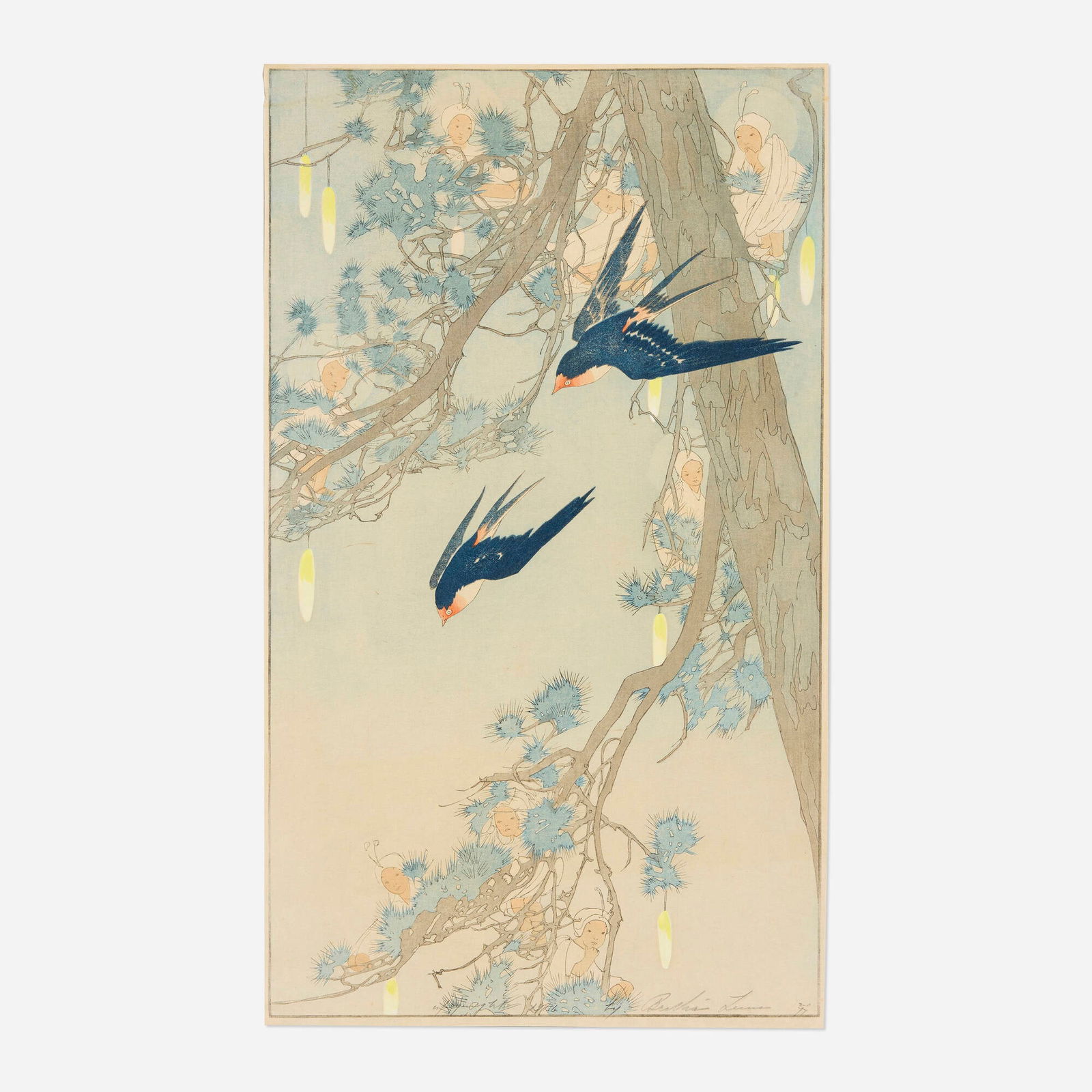 Bertha Lum, Land of the Bluebird: Bertha Lum Land of the Bluebird 1916woodcut in colors image: 16.375 h x 9.625 w in (42 x 24 cm) sheet: 16.75 h x 10 w in (43 x 25 cm) Signed and numbered to lower edge 'Bertha Lum no. 97'.