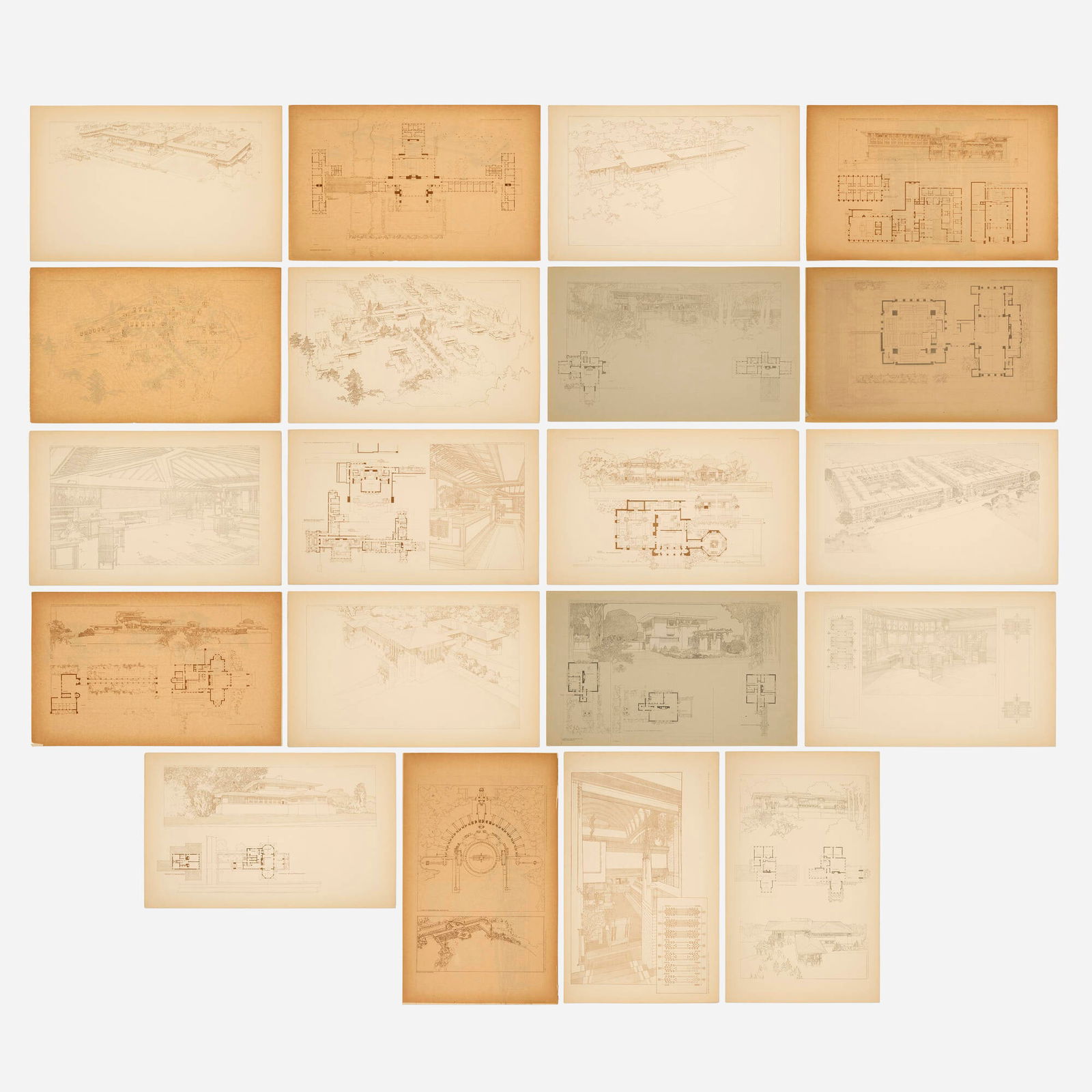 Frank Lloyd Wright, Ausgefuhrte Bauten und Entwurfe von Frank Lloyd Wright (Wasmuth Portfolio,: Frank Lloyd Wright Ausgefuhrte Bauten und Entwurfe von Frank Lloyd Wright (Wasmuth Portfolio, Volume 1 and 2) 1910-11lithograph sheet: 15.5 h x 25.75 w in (39 x 65 cm) portfolio: 25.5 h x 15.75 w