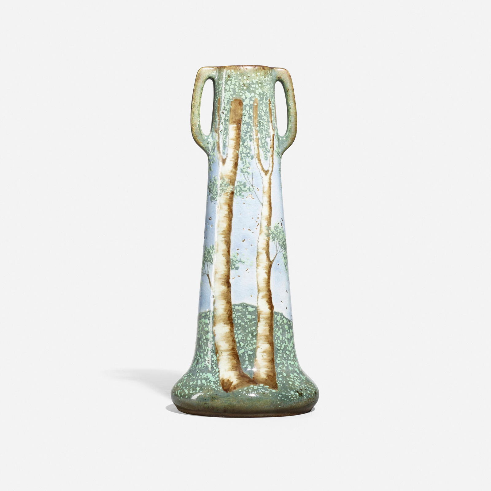 Amphora, Tall vase with birch trees: Amphora Tall vase with birch trees c. 1905glazed earthenware 13 h x 5.375 dia in (33 x 14 cm) Impressed number to underside '4'. This work will ship from Chicago, Illinois.