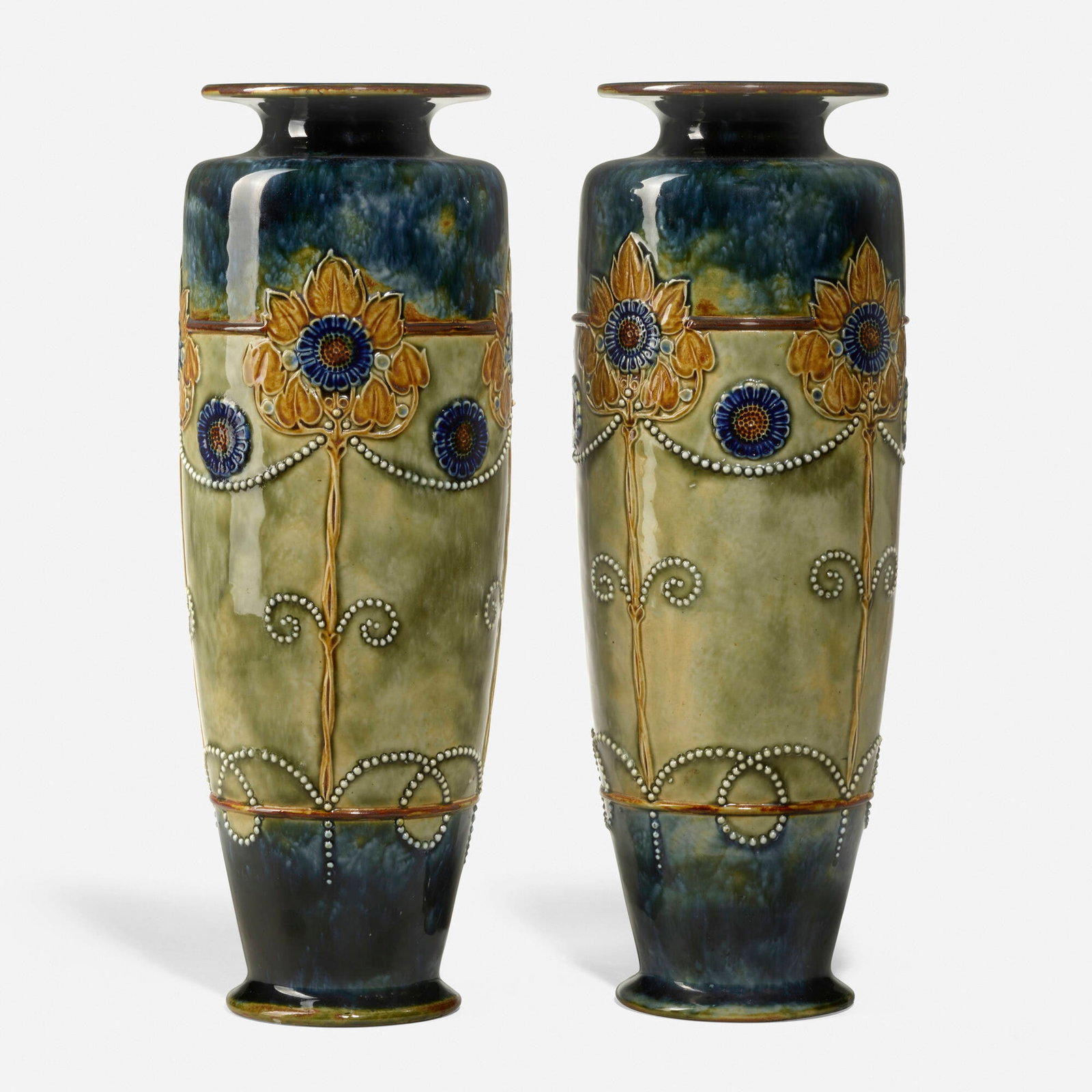 Royal Doulton, Tall vases with stylized flowers, pair (1 of 5)