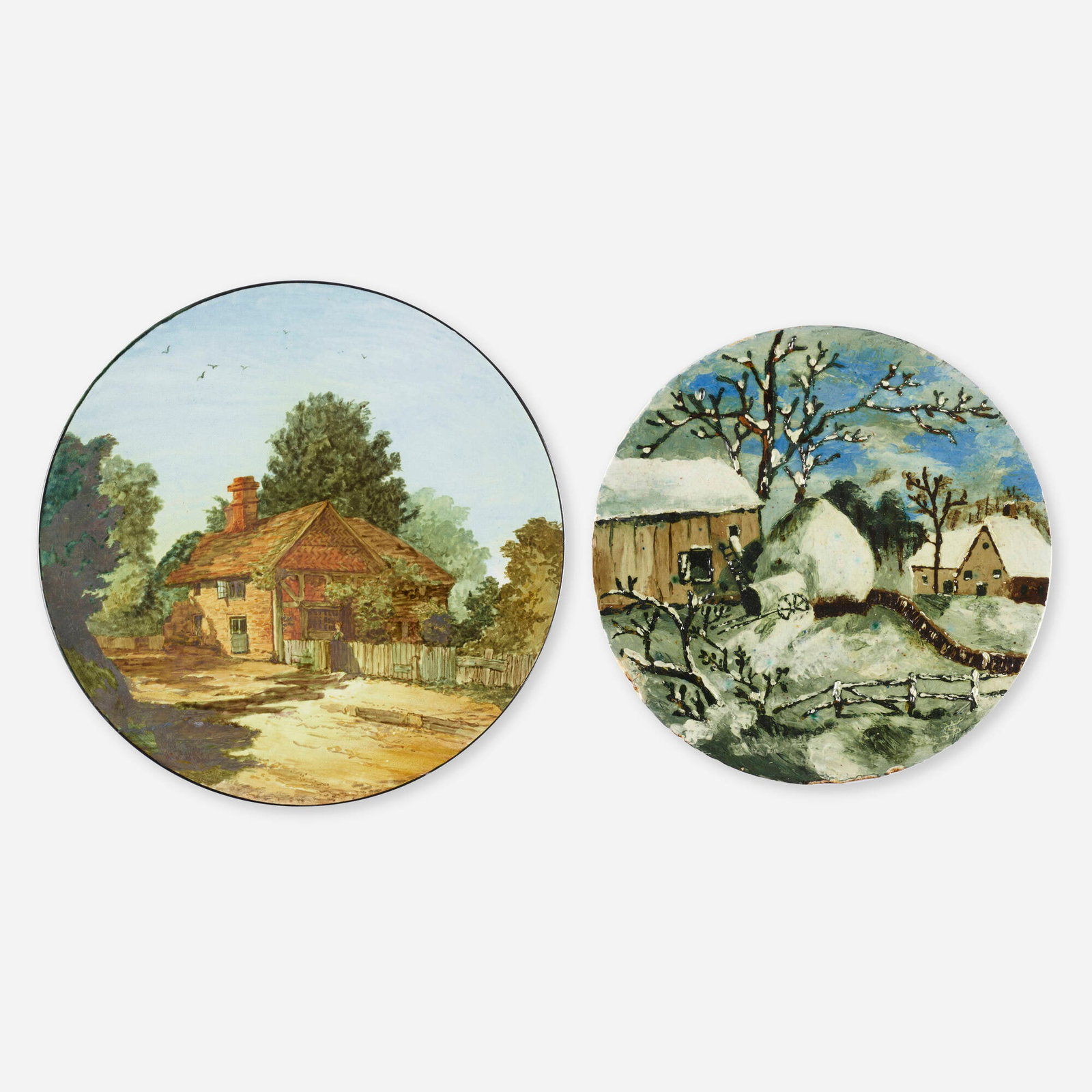 John Bennett, Hanging charger with countryside home: John Bennett Hanging charger with countryside home England/USA, c. 1881glazed porcelain 1.25 h x 14.5 dia in (3 x 37 cm) Signed and inscription to reverse 'Bennett 101 Lox Ave N.Y.' with impre