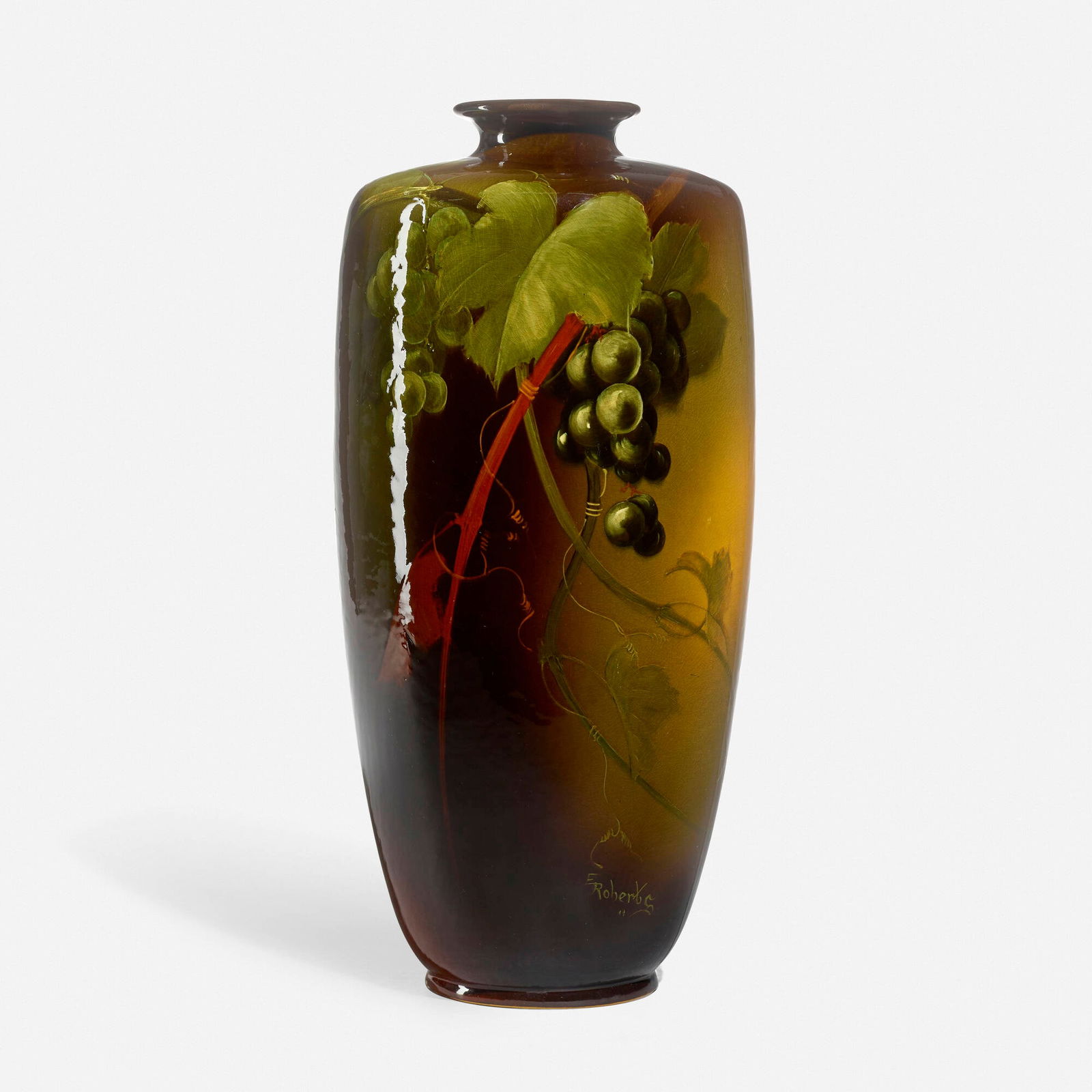 Eugene Roberts for Weller Pottery, Tall Louwelsa vase with grapevines (1 of 4)