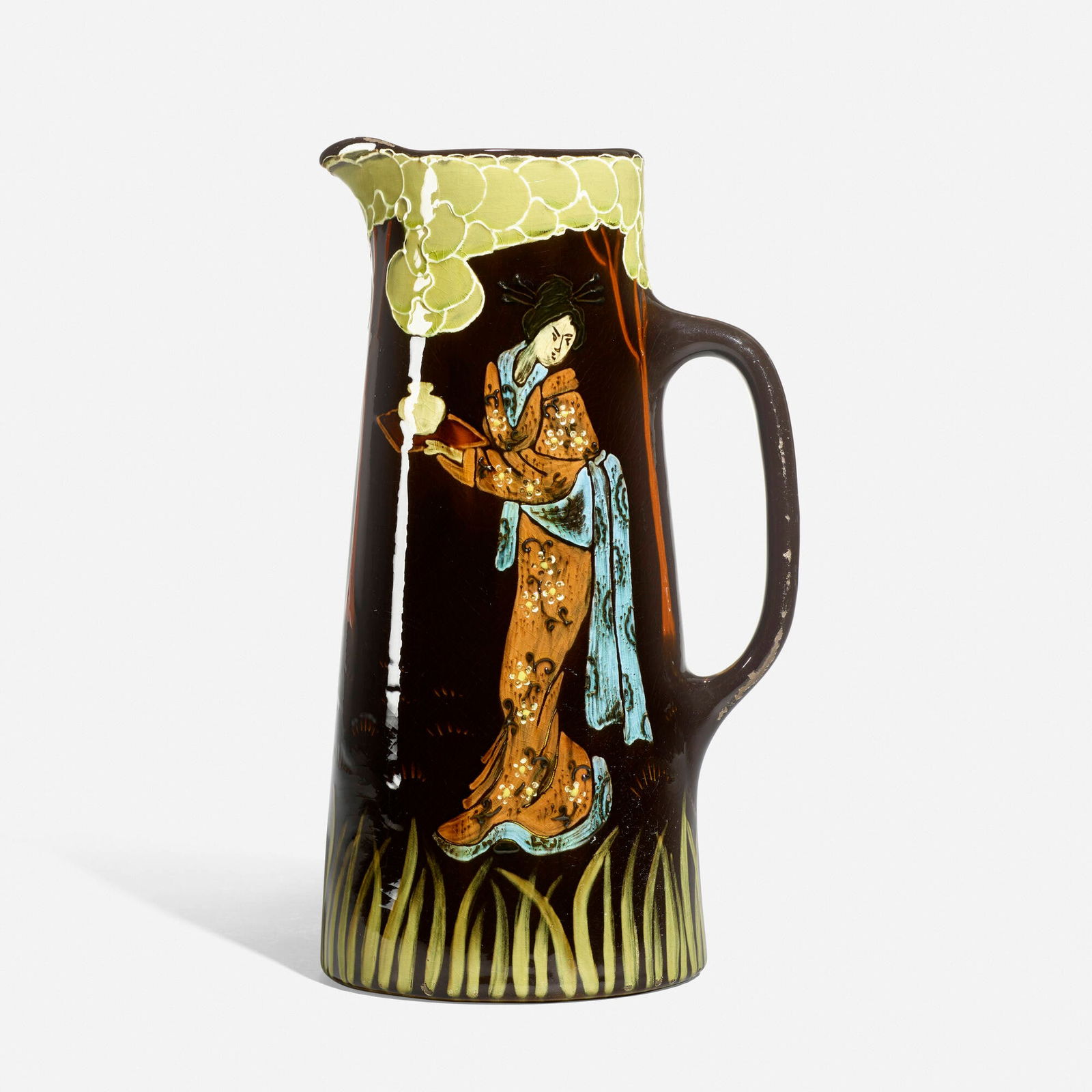 Frederick Hurten Rhead, attribution for Weller Pottery, Rhead Faience Japanese Birdimal tankard (1 of 4)