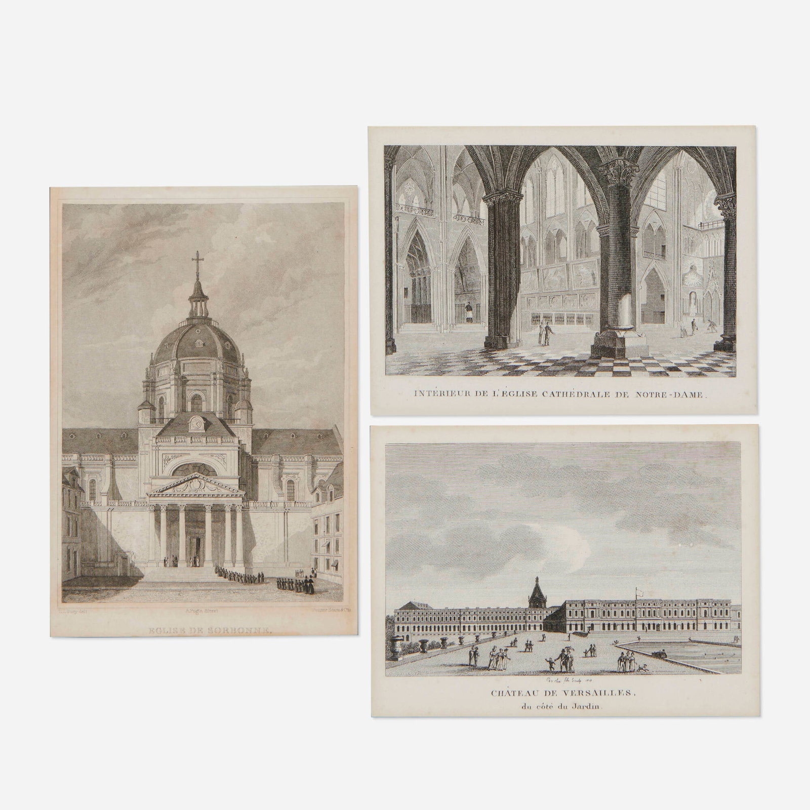 Francois-Louis Couche and Augustus Charles Pugin, Three works: Francois-Louis Couche and Augustus Charles Pugin Three works 1818engraving 5.75 h x 4 w in (15 x 10 cm) 3.75 h x 5 w in (10 x 13 cm) 3.75 h x 5 w in (10 x 13 cm) Lot includes Chateau