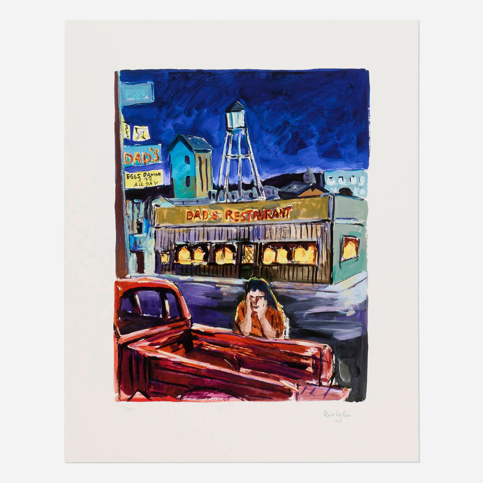Bob Dylan, Dad's Restaurant (from the Drawn Blank series): Bob Dylan Dad's Restaurant (from the Drawn Blank series) 2018giclee in colors on archival, 100% cotton, mould-made paper image: 20.625 h x 15.74 w in (52 x 40 cm) sheet: 27.50 h x 22 w in (70 x 56