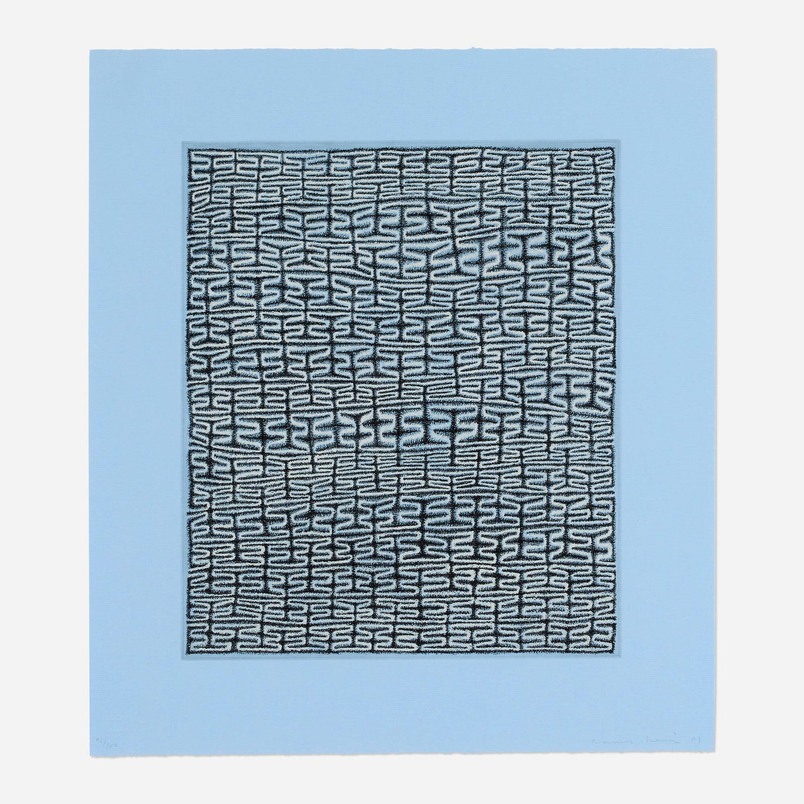 James Siena, Shaded Recursive Combs: James Siena Shaded Recursive Combs 2009etching in colors on Hahnemuhle Bugra Sapphire Blue image: 13.875 h x 11.75 w in (35 x 30 cm) sheet: 18.875 h x 16.75 w in (48 x 43 cm) Signed, dated