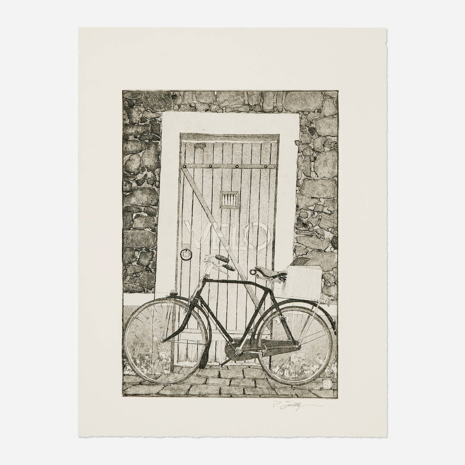 Peter Sculthorpe, Untitled (Bicycle): Peter Sculthorpe Untitled (Bicycle) 1994etching image: 9.875 h x 7 w in (25 x 18 cm) sheet: 13.25 h x 11 w in (34 x 28 cm) Signed to lower right 'P. Sculthorpe'. This work is from the editi