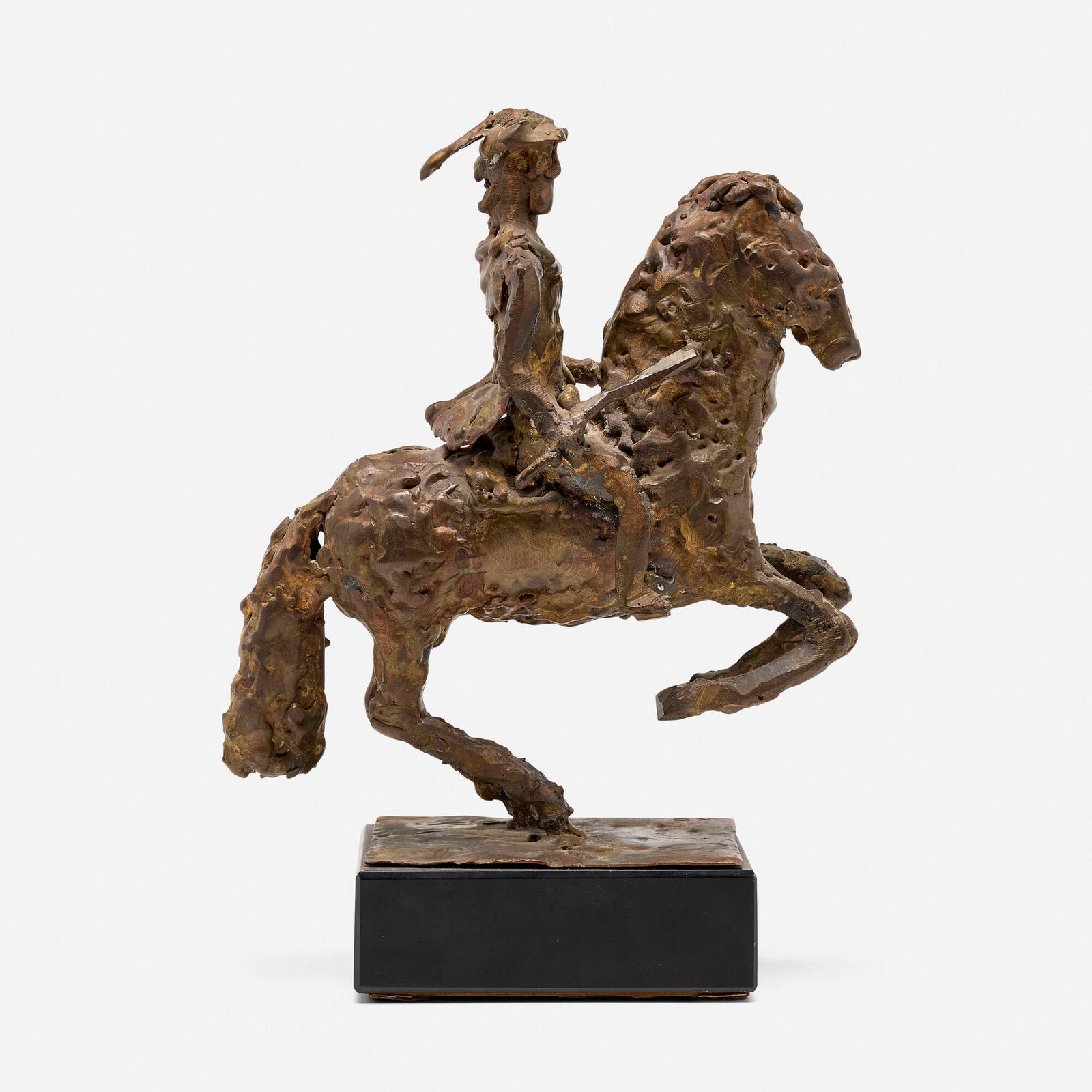 Abbott Pattison, Prince Baltasar Carlos on His Pony (after Diego Velazquez): Abbott Pattison Prince Baltasar Carlos on His Pony (after Diego Velazquez) bronze, stone 11.25 h x 8.25 w x 3.5 d in (29 x 21 x 9 cm) Incised signature to bronze base 'AP'. This