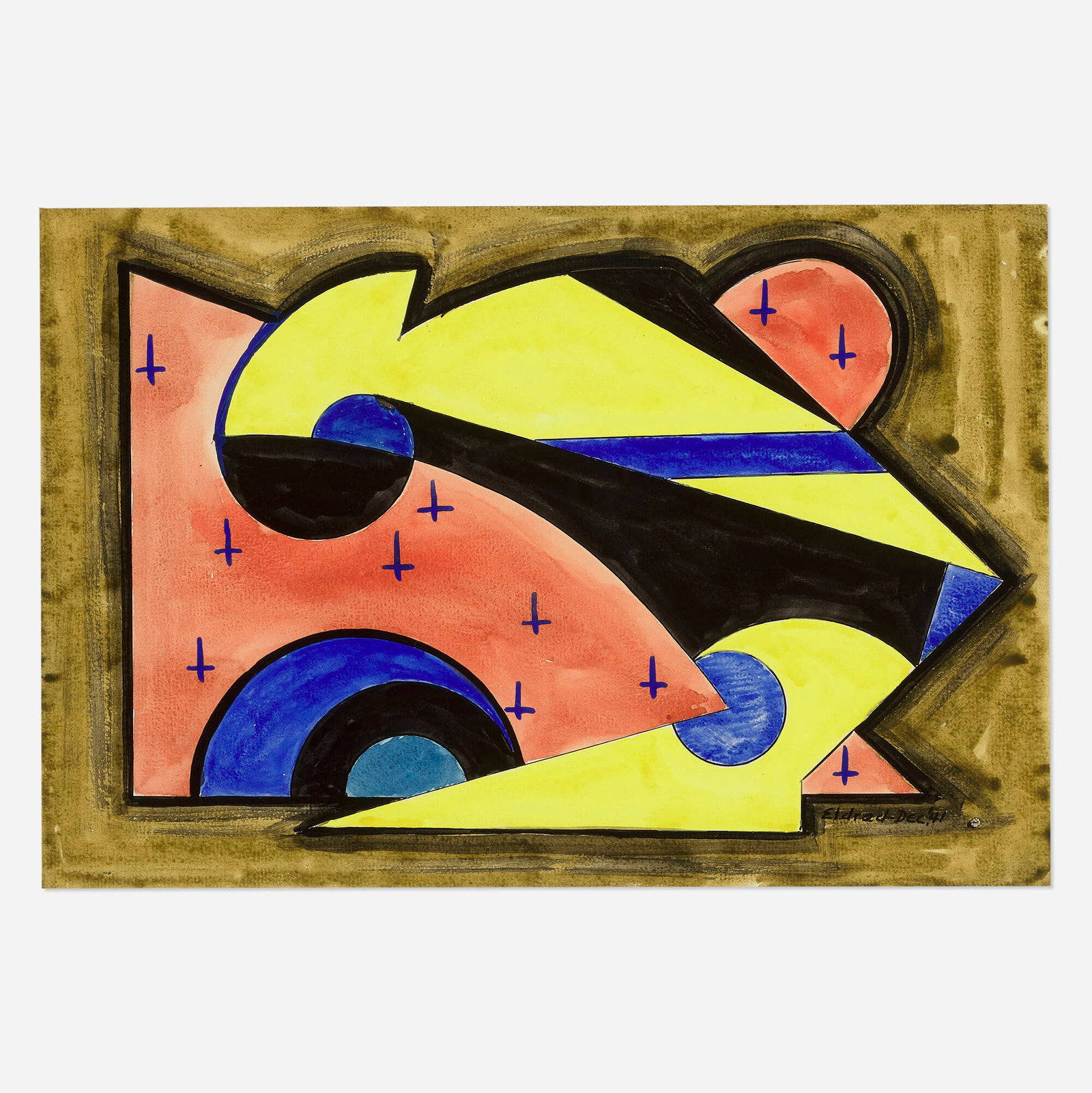 Thomas Brownell Eldred, Untitled (Abstract Composition): Thomas Brownell Eldred Untitled (Abstract Composition) 1941watercolor on paper sight: 12 h x 17.75 w in (30 x 45 cm) Signed and dated to lower right 'Eldred Dec. '41'. This