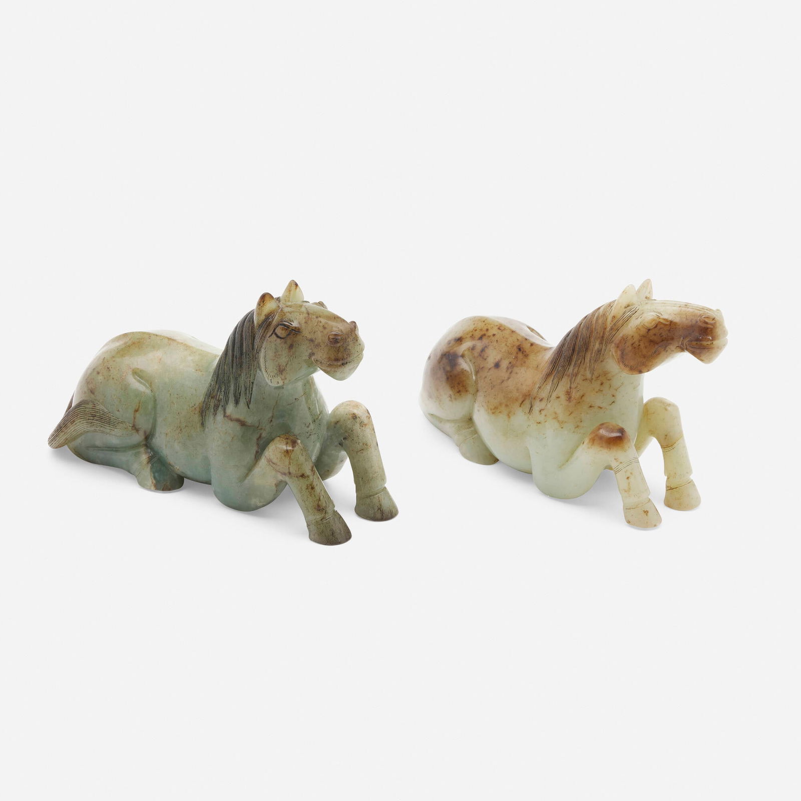Chinese, Recumbent horse figures, set of two (1 of 3)