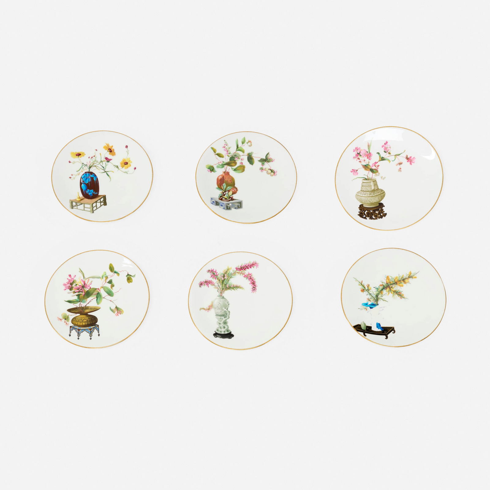 Edmond Reuter and Richard Pilsbury for Mintons, Aesthetic Movement dessert plates, set of six (1 of 3)