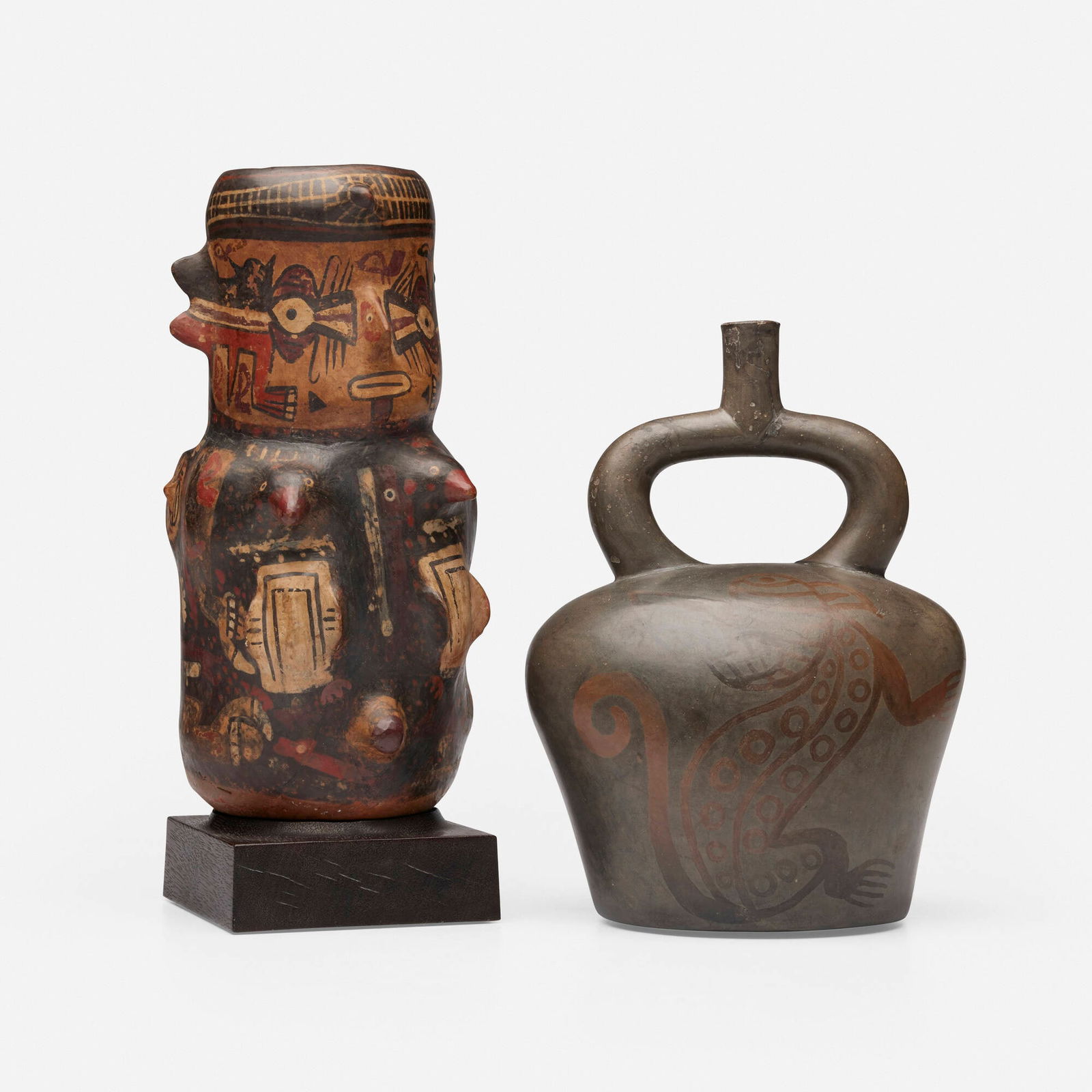 Peruvian, Figural vessel and stirrup spout bottle (1 of 3)