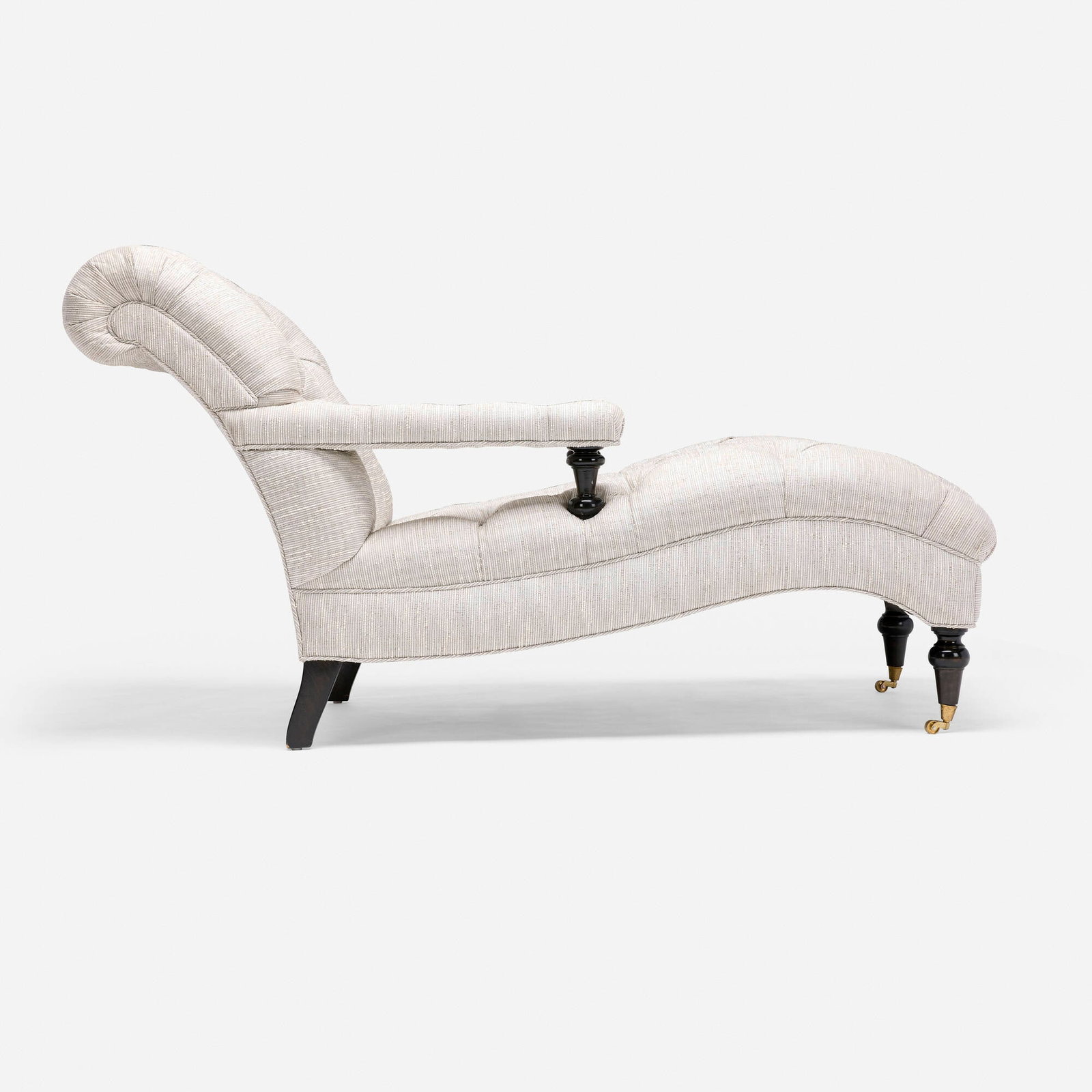 Las Palmas Collection Inc., Bolton chaise lounge: Las Palmas Collection Inc. Bolton chaise lounge Minton-SpidellUSA, c. 2000cotton blend upholstery, lacquered wood, brass 35 h x 32 w x 62 d in (89 x 81 x 157 cm) This work w