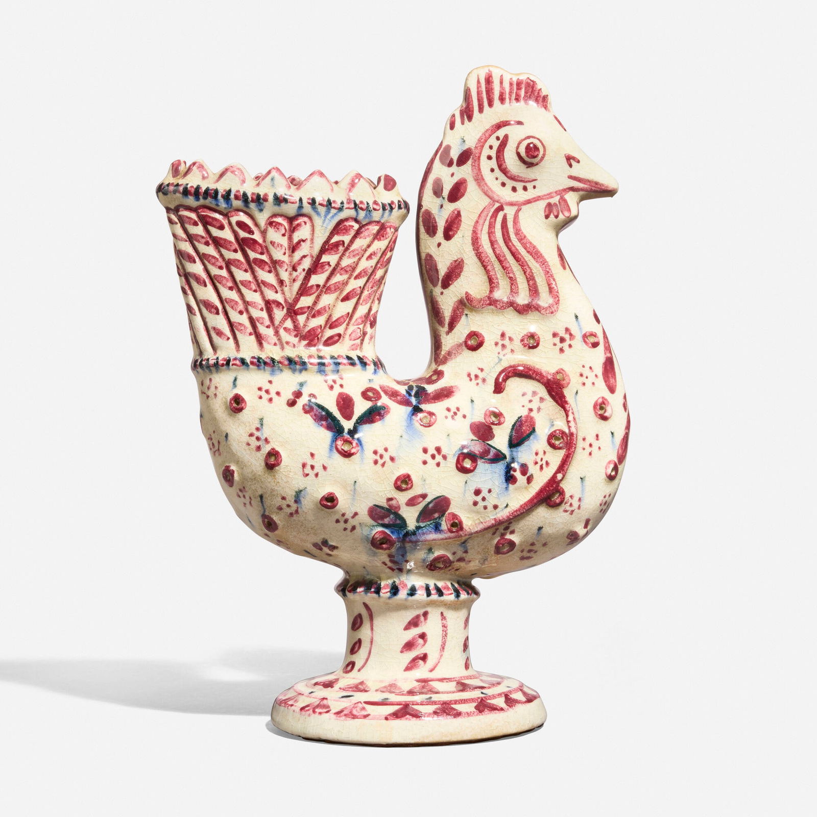Carl Walters for Stonelain Pottery, Rooster-form vessel: Carl Walters for Stonelain Pottery Rooster-form vessel USA, c. 1940glazed earthenware 11 h x 7.5 w x 4.5 d in (28 x 19 x 11 cm) Signed to underside 'Carl Walters' with impressed manufacturer's