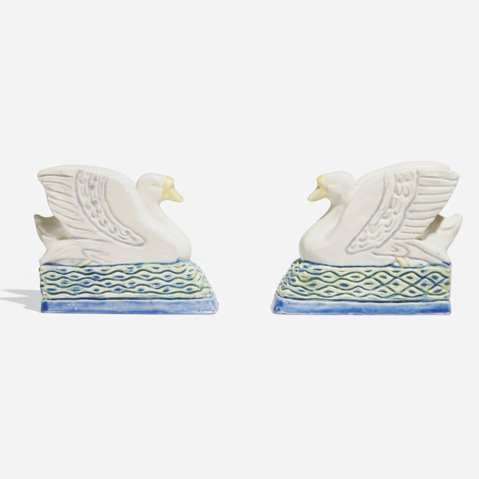 Sallie Toohey For Rookwood Pottery, Rare Swan Production Bookends, Pair