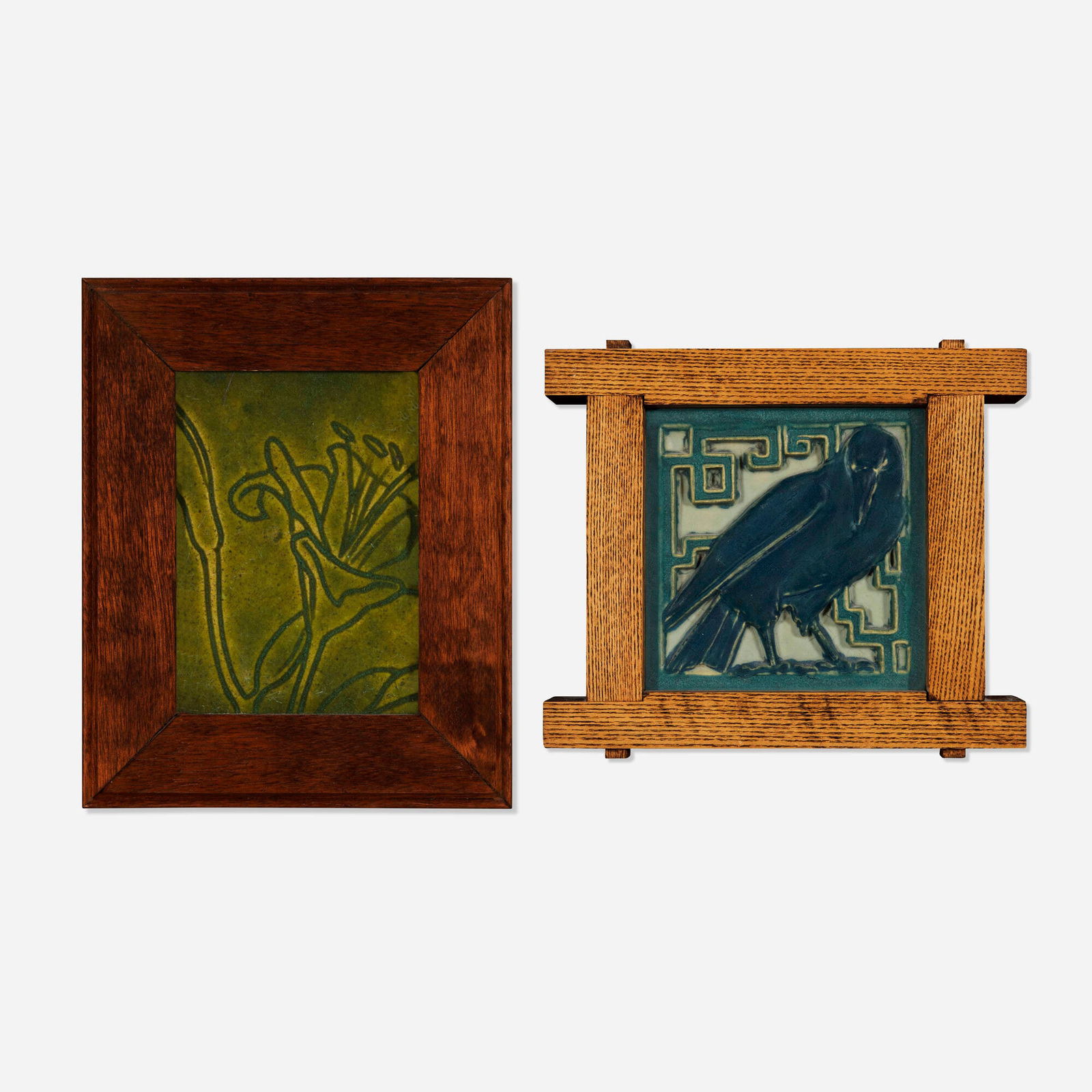 Rookwood Pottery, Tile and trivet: Rookwood Pottery Tile and trivet USA, 1903, c. 1915glazed earthenware 6 h x 6 w in (15 x 15 cm) sight: 4.5 h x 3 w in (11 x 8 cm) Set is comprised of an early experimental Incised Mat