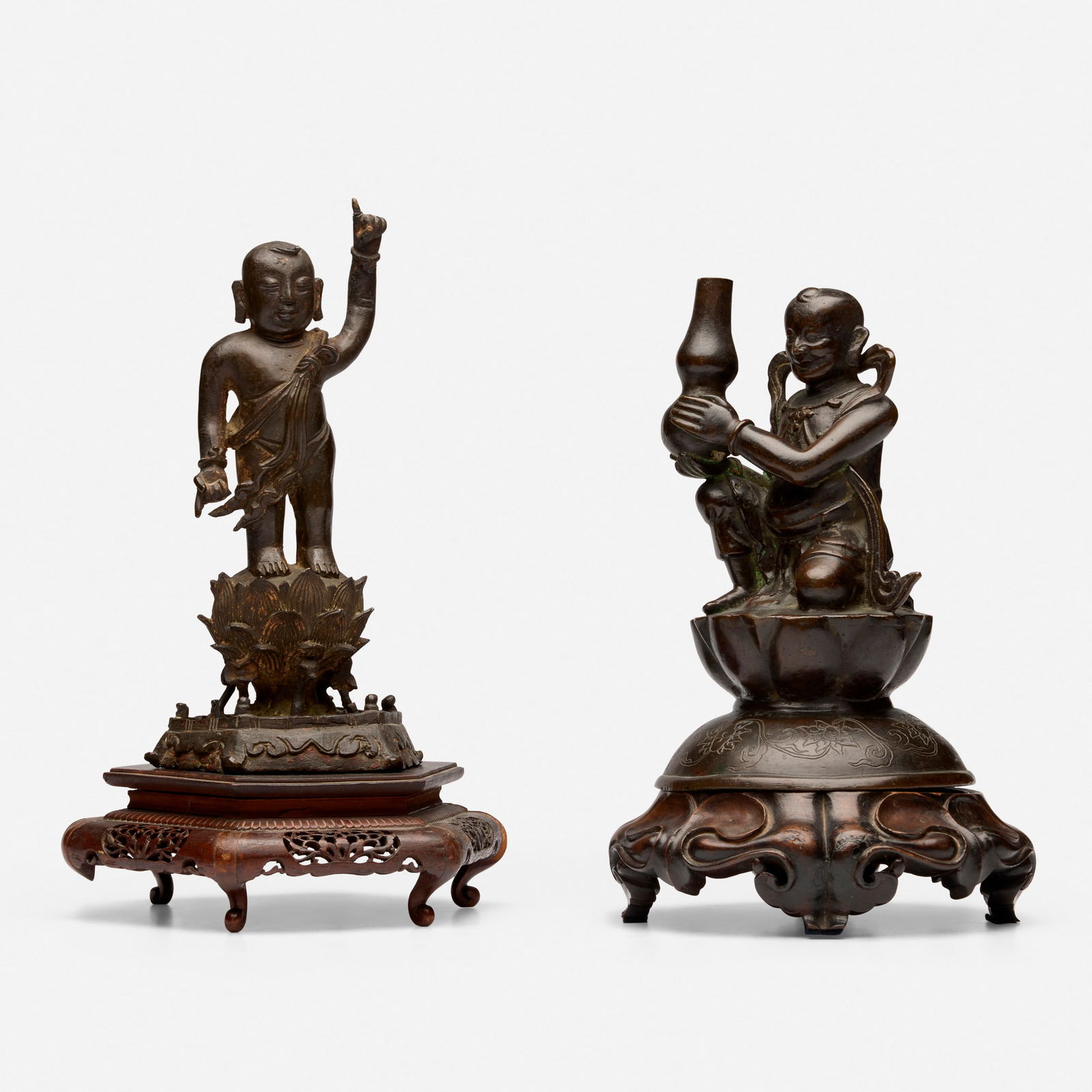 Chinese, Standing infant Buddha figure and incense holder with kneeled figure (1 of 4)