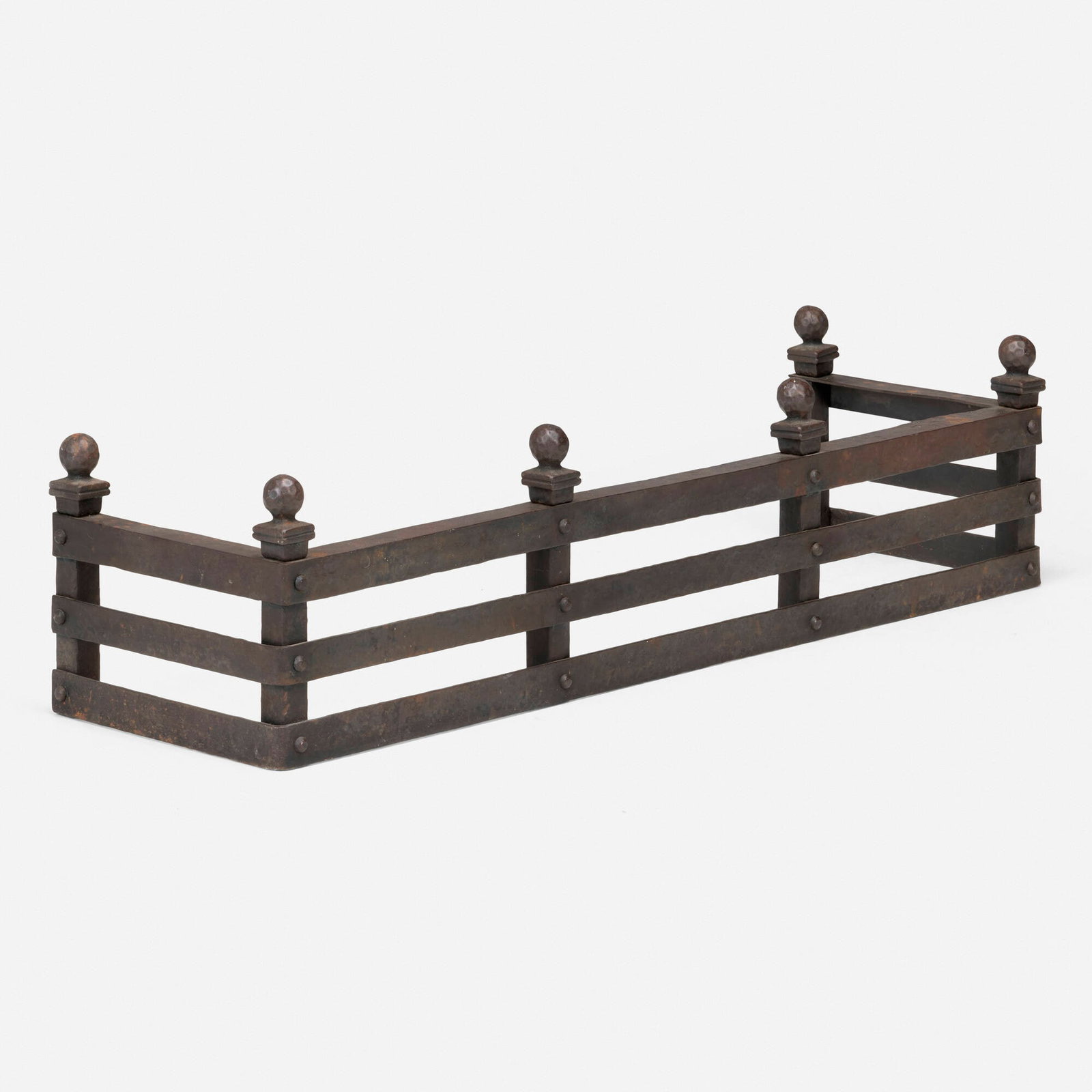 Bradley & Hubbard, Fireplace fender: Bradley & Hubbard Fireplace fender USA, c. 1900 cast iron 10.000 h x 42.000 w x 12.000 d in (25 x 107 x 30 cm) This work will ship from Lambertville, New Jersey.