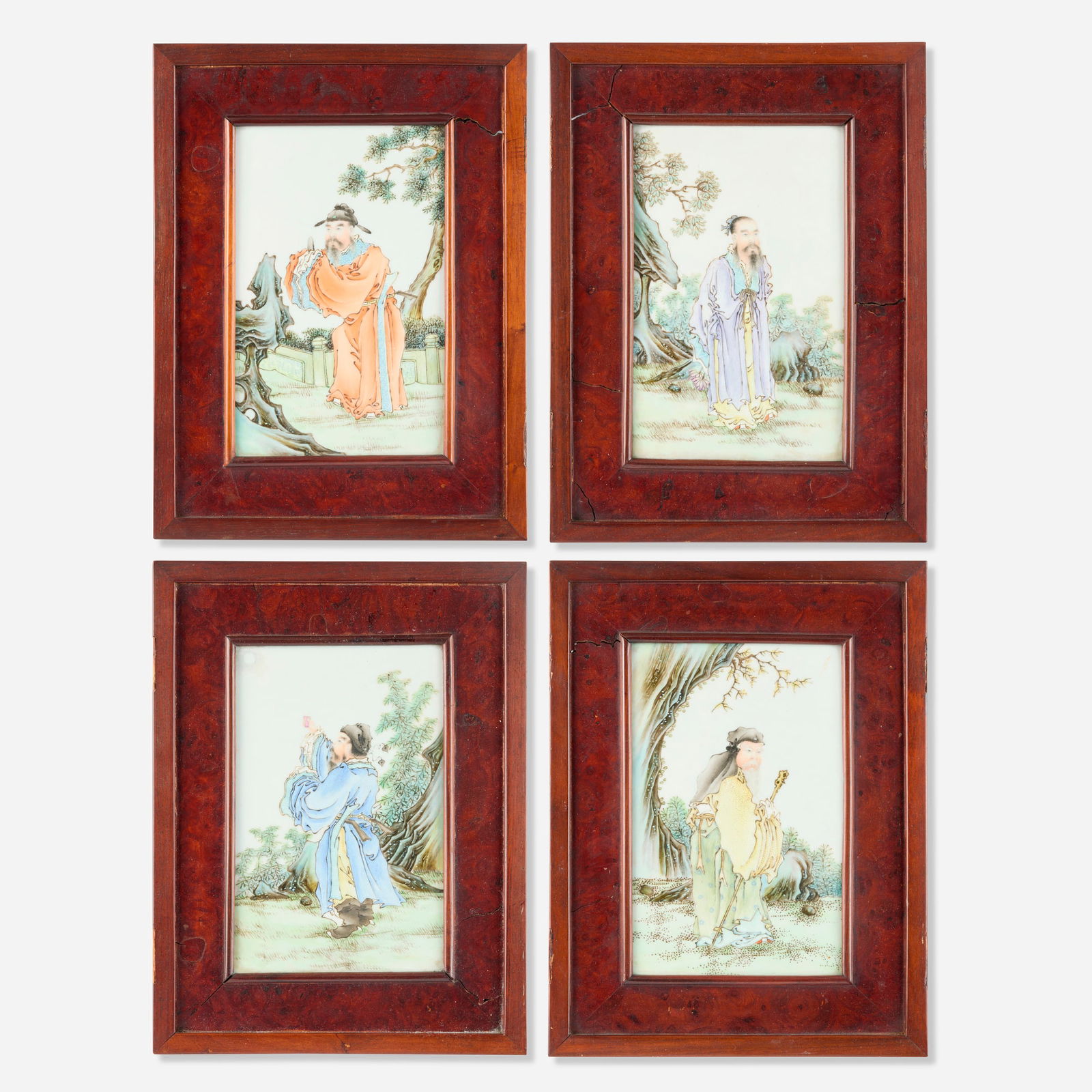 Chinese, Figural plaques with scholars, set of four (1 of 2)