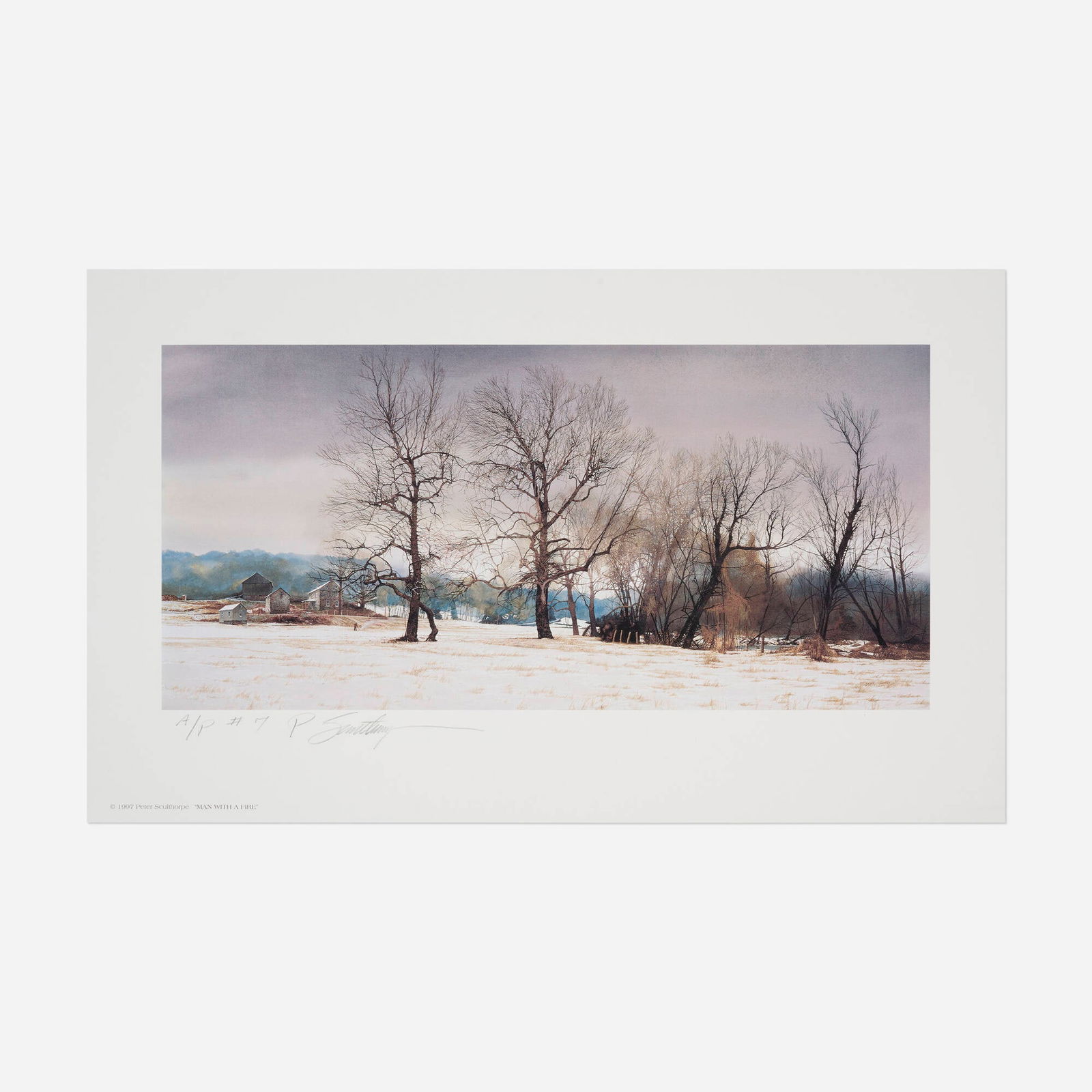 Peter Sculthorpe, Man with a Fire: Peter Sculthorpe Man with a Fire 1997lithograph in colors image: 9.5 h x 20.125 w in (24 x 51 cm) sheet: 14.625 h x 24.125 w in (24 x 51 cm) Signed and numbered to lower edge 'A/P #7 P. Scu