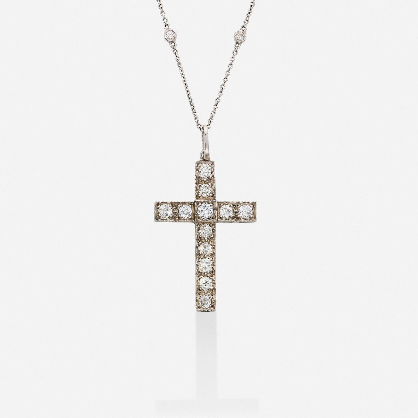 Antique, Diamond, platinum, and white gold cross necklace (1 of 3)