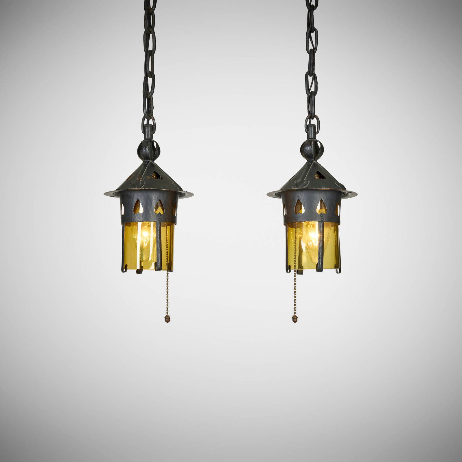 Gustav Stickley, Hanging lanterns model 205, pair (1 of 3)
