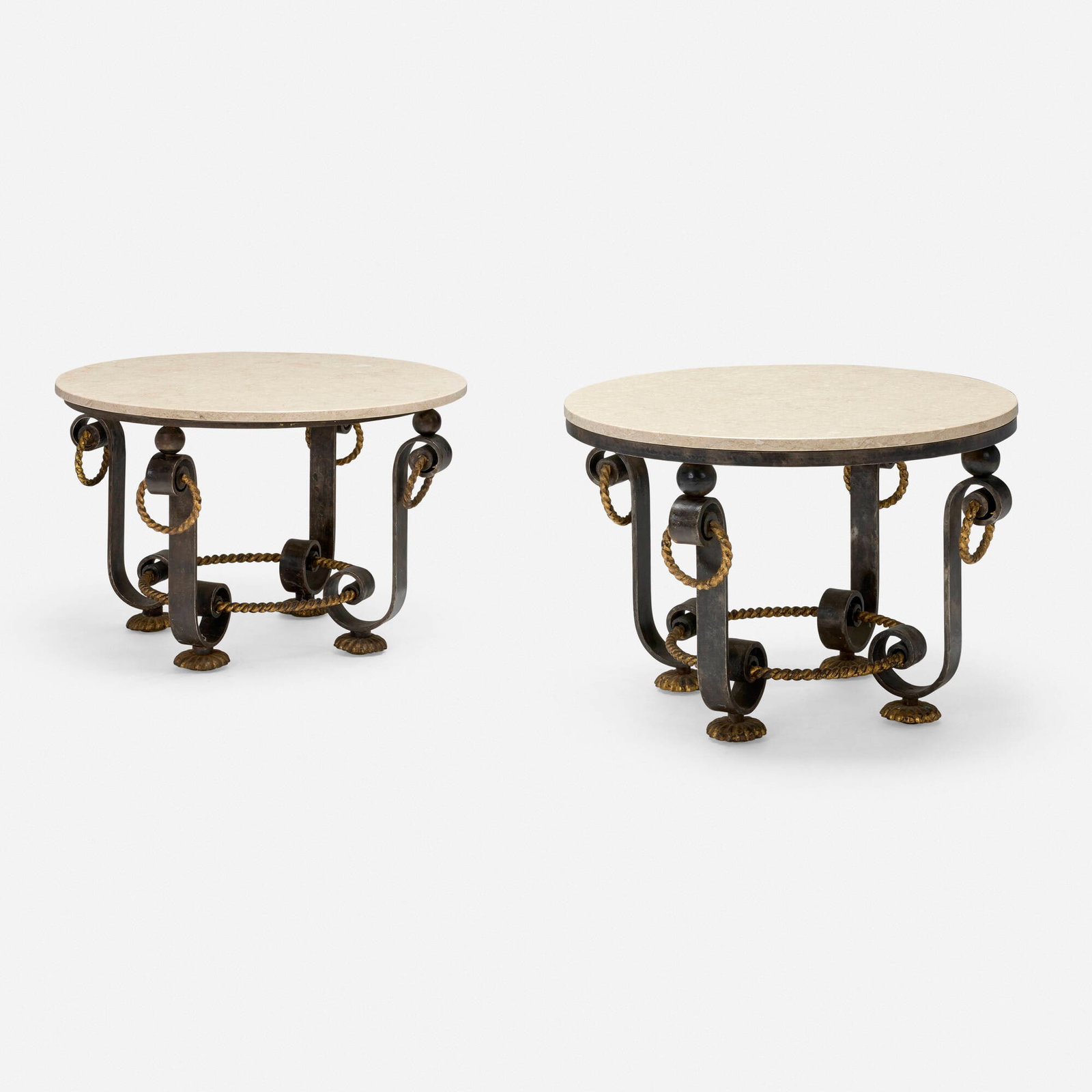 In the manner of Gilbert Poillerat, Occasional tables, pair (1 of 3)