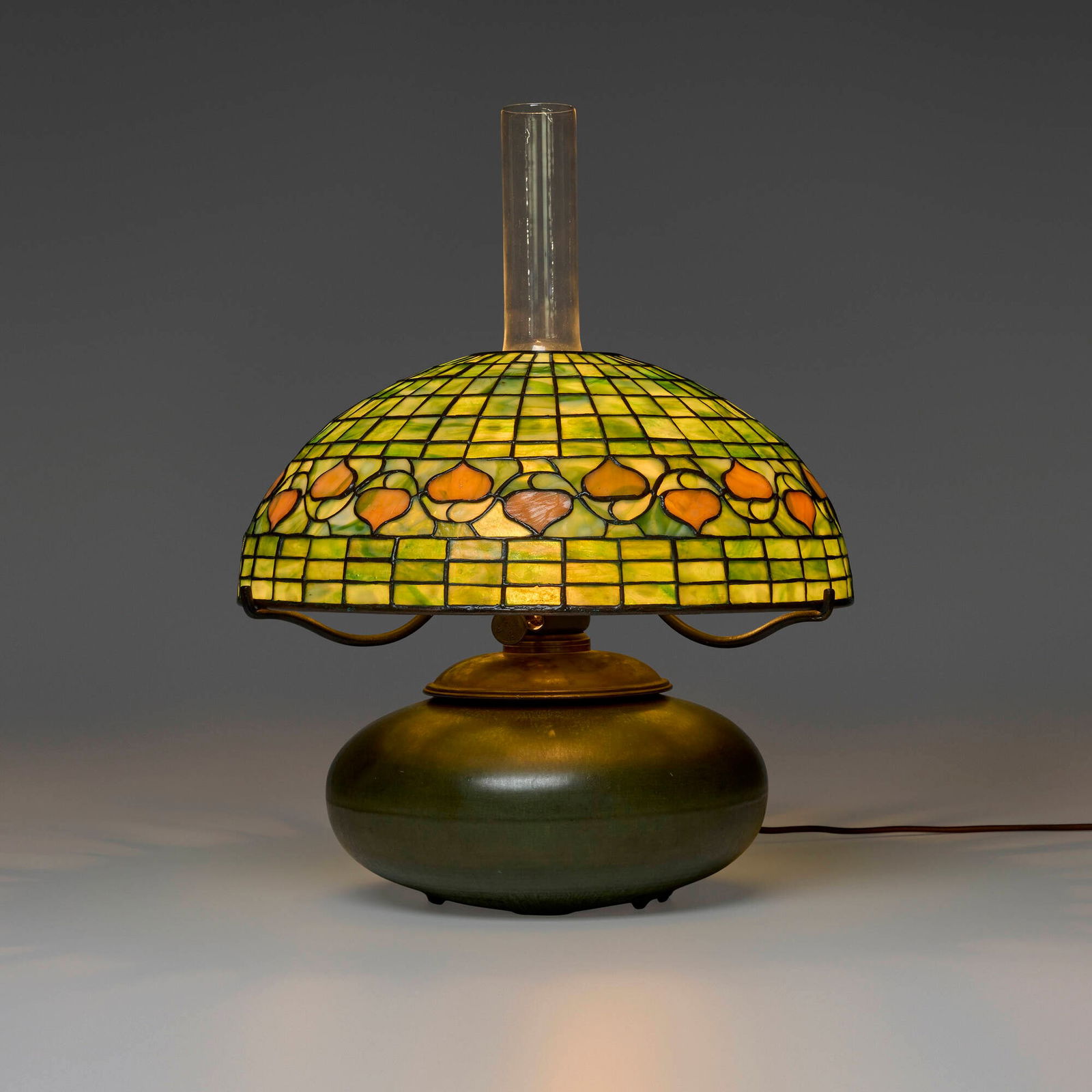Tiffany Studios and Hampshire Pottery, Vine Border (Acorn) converted table lamp (1 of 6)