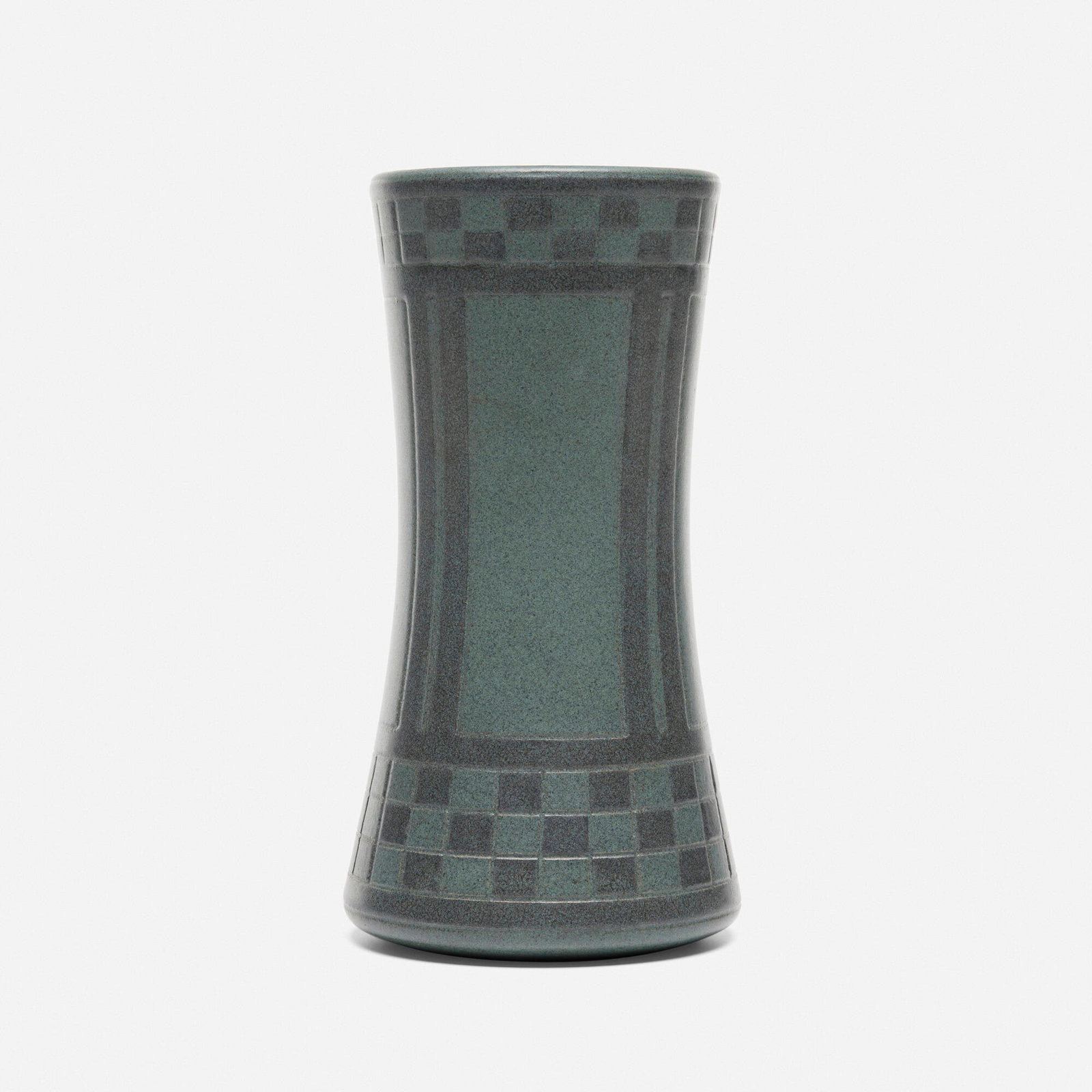 Arthur Hennessey and Sarah Tutt for Marblehead Pottery, Vase with geometric design: Arthur Hennessey and Sarah Tutt for Marblehead Pottery Vase with geometric design USA, 1908-16glazed earthenware 8.75 h x 4.75 dia in (22 x 12 cm) Impressed manufacturer's mark to underside 'M