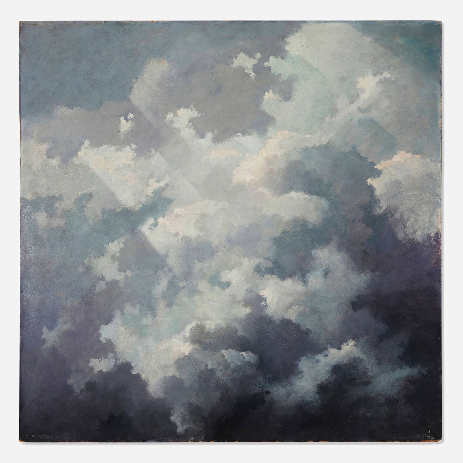 Eric Sloane, Cloud Cathedral: Eric Sloane Cloud Cathedral oil on Masonite 42.625 h x 42.625 w in (108 x 108 cm) Signed and titled to lower edge 'Cloud Cathedral Sloane'. Provenance: Thomas S. Monaghan, Do