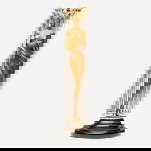 Erte (Romain de Tirtoff), No. 1: Erte (Romain de Tirtoff) No. 1 1988bronze, white gold, hand-applied patina, silver facet chain, pearl drops and polished embellishments 20 h x 8 w x 6.5 d in (51 x 20 x 17 cm) Etched signature