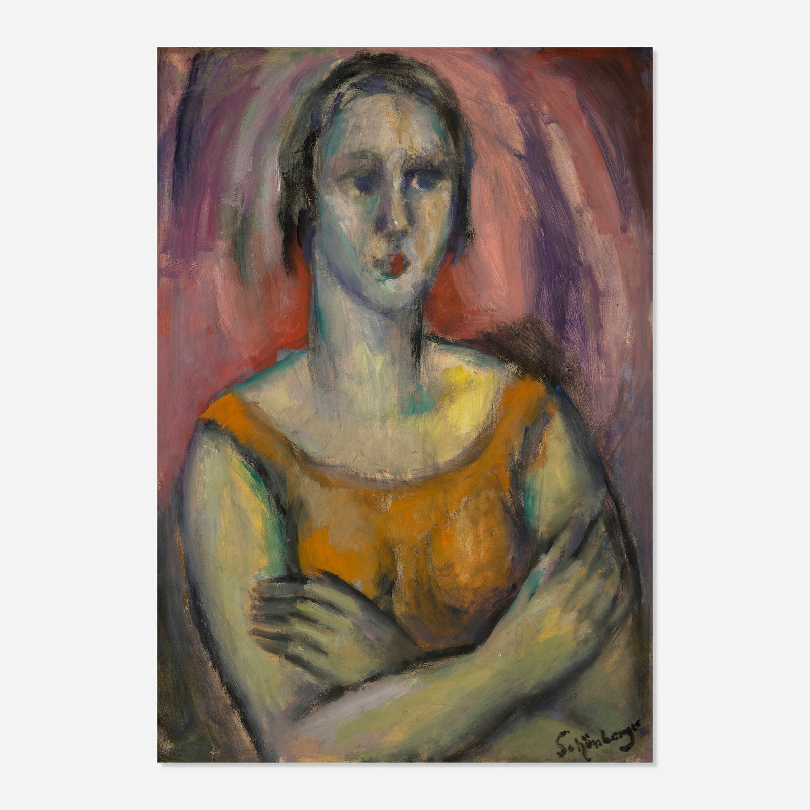 Armand Schonberger, Portrait of a Lady: Armand Schonberger Portrait of a Lady oil on paper 19.5 h x 13.75 w in (50 x 35 cm) Signed to lower right 'Schonberger'. Provenance: Leslie Hindman Auctioneers, Chicago, F
