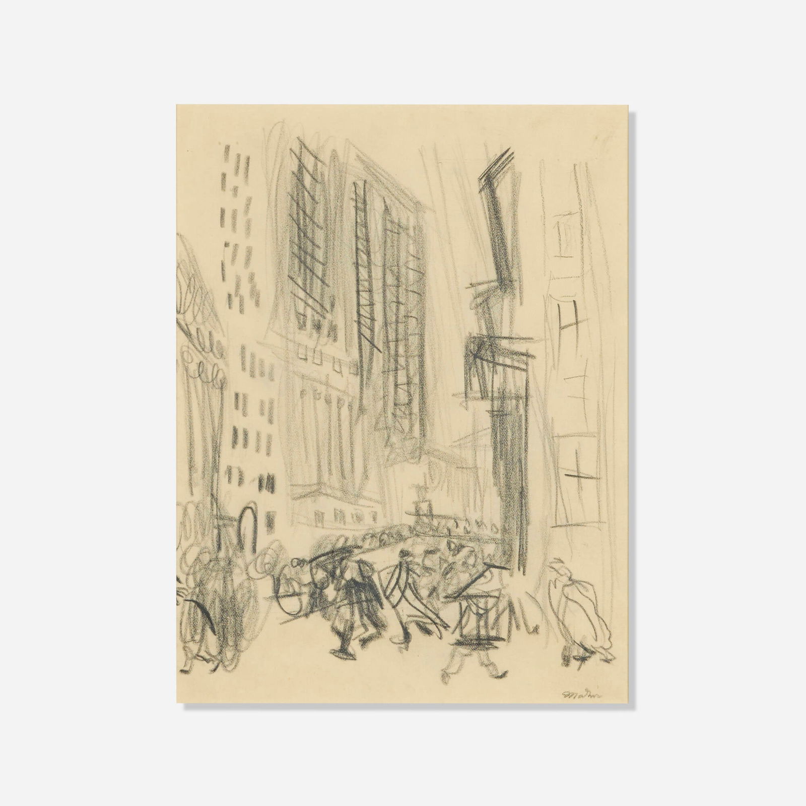 John Marin, Movement, Stock Exchange: John Marin Movement, Stock Exchange c. 1924graphite on paper sight: 9.5 h x 7.25 w in (24 x 18 cm) Signed to lower right 'Marin'. Provenance: The Artist | Private Colle