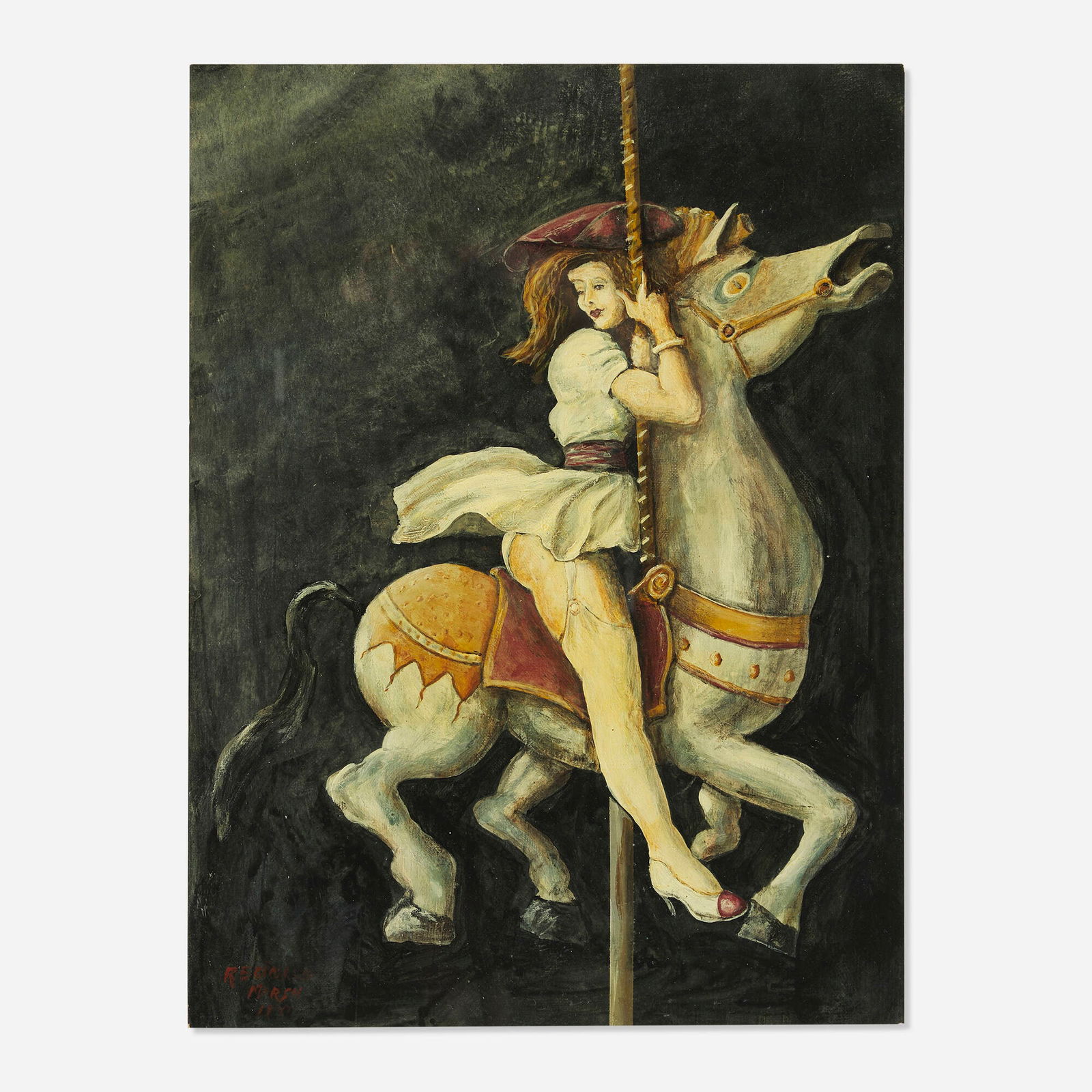 Reginald Marsh, Carousel: Reginald Marsh Carousel 1947oil on canvas board 15.875 h x 12 w in (40 x 30 cm) Signed and dated to lower left 'Reginald Marsh 1947'. Provenance: Private Collection | W